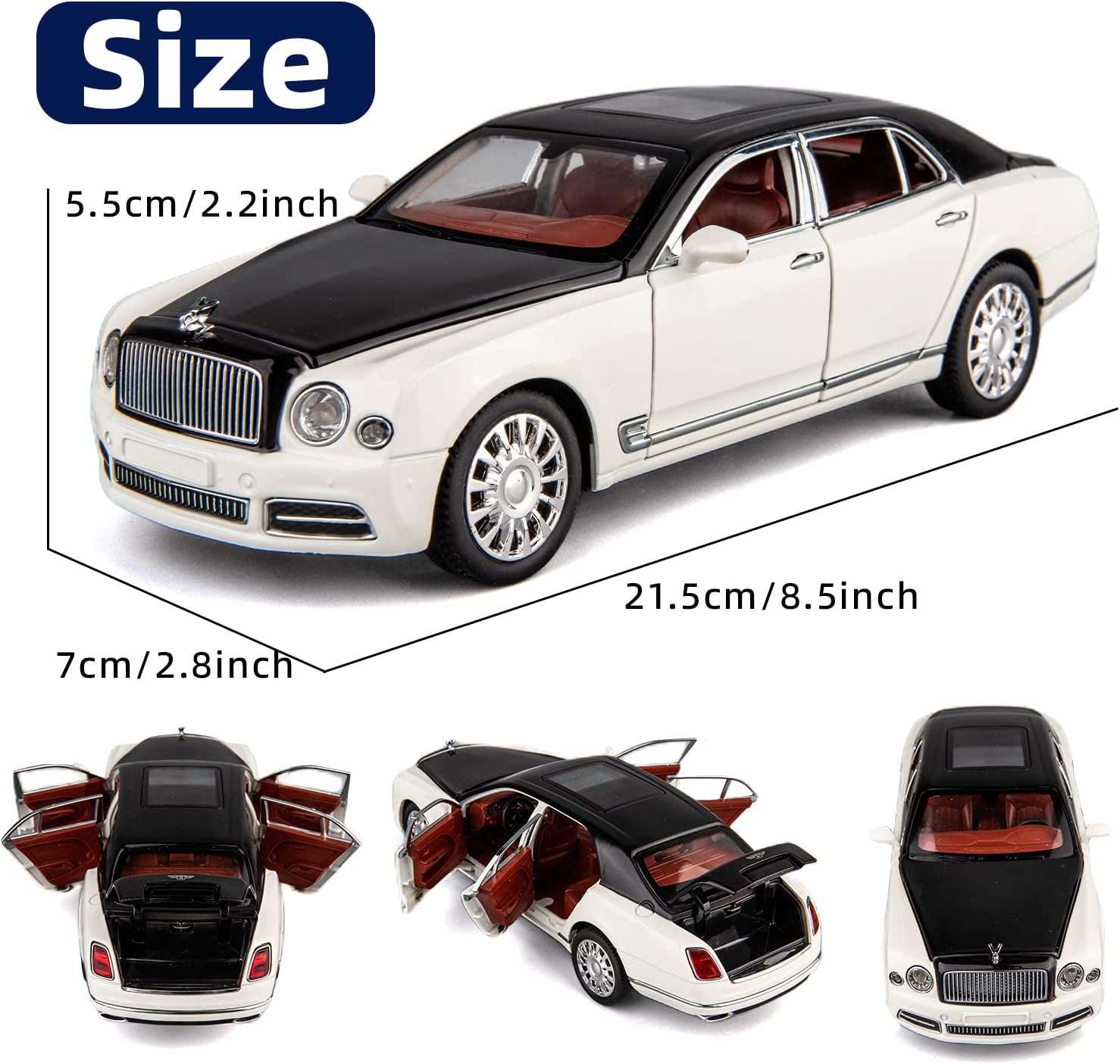 BIG SIZE BENTLEY MULSANNE 1:24 DIECAST METAL PULLBACK TOY CAR WITH OPENABLE DOORS & LIGHT, MUSIC BOYS CAR FOR KIDS BEST TOYS GIFTS TOYS FOR KIDS [SIZE:-21.8CM*6CM*5.5CM]【 MULTICOLOR 】