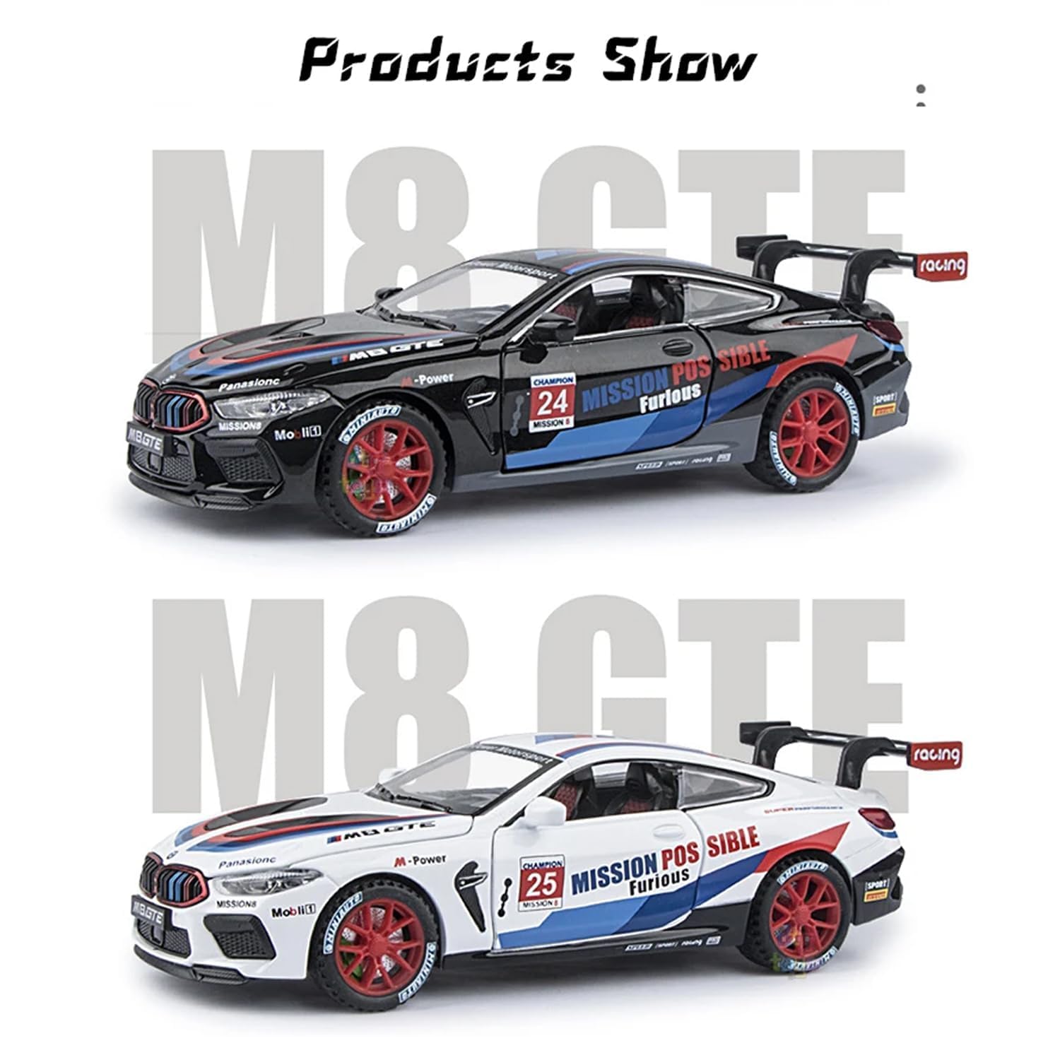 BMW M8 GTE SPORTS 1:32 DIECAST METAL PULLBACK TOY CAR WITH OPENABLE DOORS & LIGHT, MUSIC BOYS CAR FOR KIDS BEST TOYS GIFTS TOYS FOR KIDS [SIZE:-17CM*7.4CM*4.5CM]【 MULTICOLOR 】