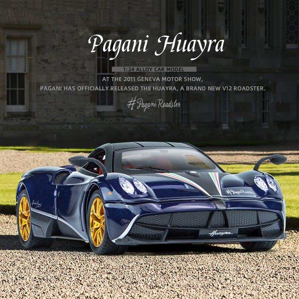 PAGANI HUAYRA 1/24 DIECAST  METAL PULL BACK DIECAST CAR WITH OPENABLE DOOR AND SOUND LIGHT, GIFTS TOYS FOR KIDS【 MULTICOLOR 】[SIZE : 20.5CM* 8.8CM*5CM]