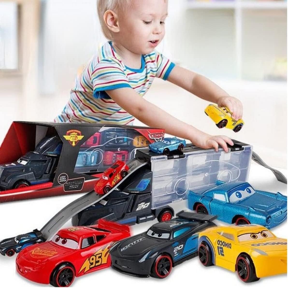 TOYS ALLOY CONTAINER TRUCK WITH MINI METAL CARS, TRANSPORT TRUCKS FOR KIDS1 TRUCK & 6 CARS,VEHICLE LEARNING GIFT TOYS FOR TODDLERS(MULTICOLOR, PACK OF: 1)