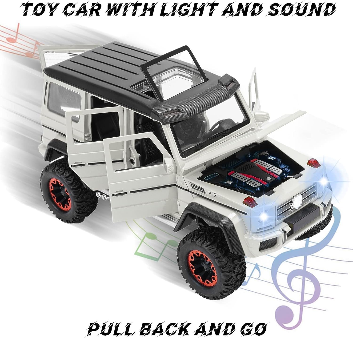 BIG SIZE MERCEDES AMG G500 4X4 1:24 DIECAST METAL PULLBACK TOY CAR WITH OPENABLE DOORS & LIGHT, MUSIC BOYS CAR FOR KIDS BEST TOYS GIFTS TOYS FOR KIDS [SIZE:-21CM*11CM*10.5CM]【 MULTICOLOR 】