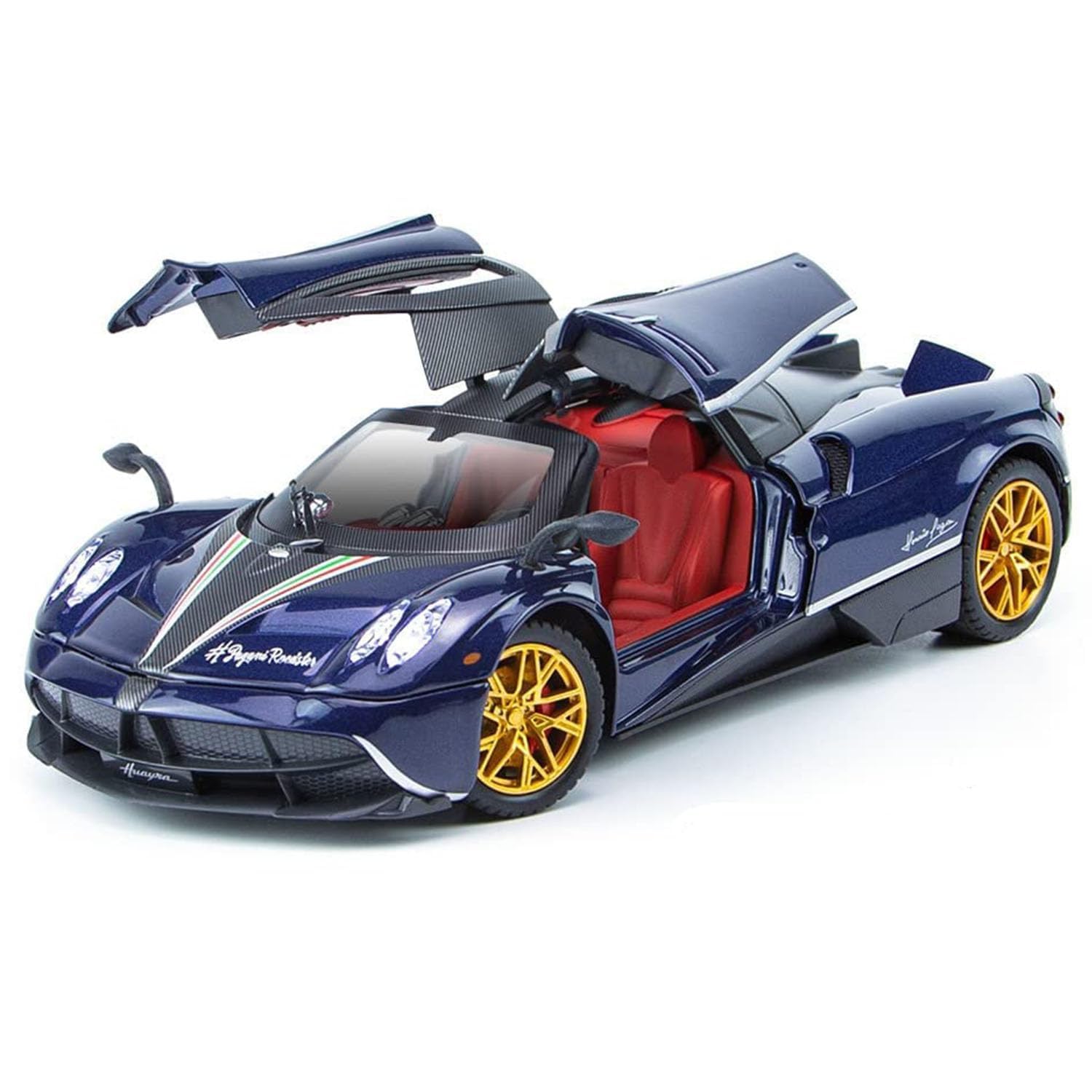 PAGANI HUAYRA 1/24 DIECAST  METAL PULL BACK DIECAST CAR WITH OPENABLE DOOR AND SOUND LIGHT, GIFTS TOYS FOR KIDS【 MULTICOLOR 】[SIZE : 20.5CM* 8.8CM*5CM]