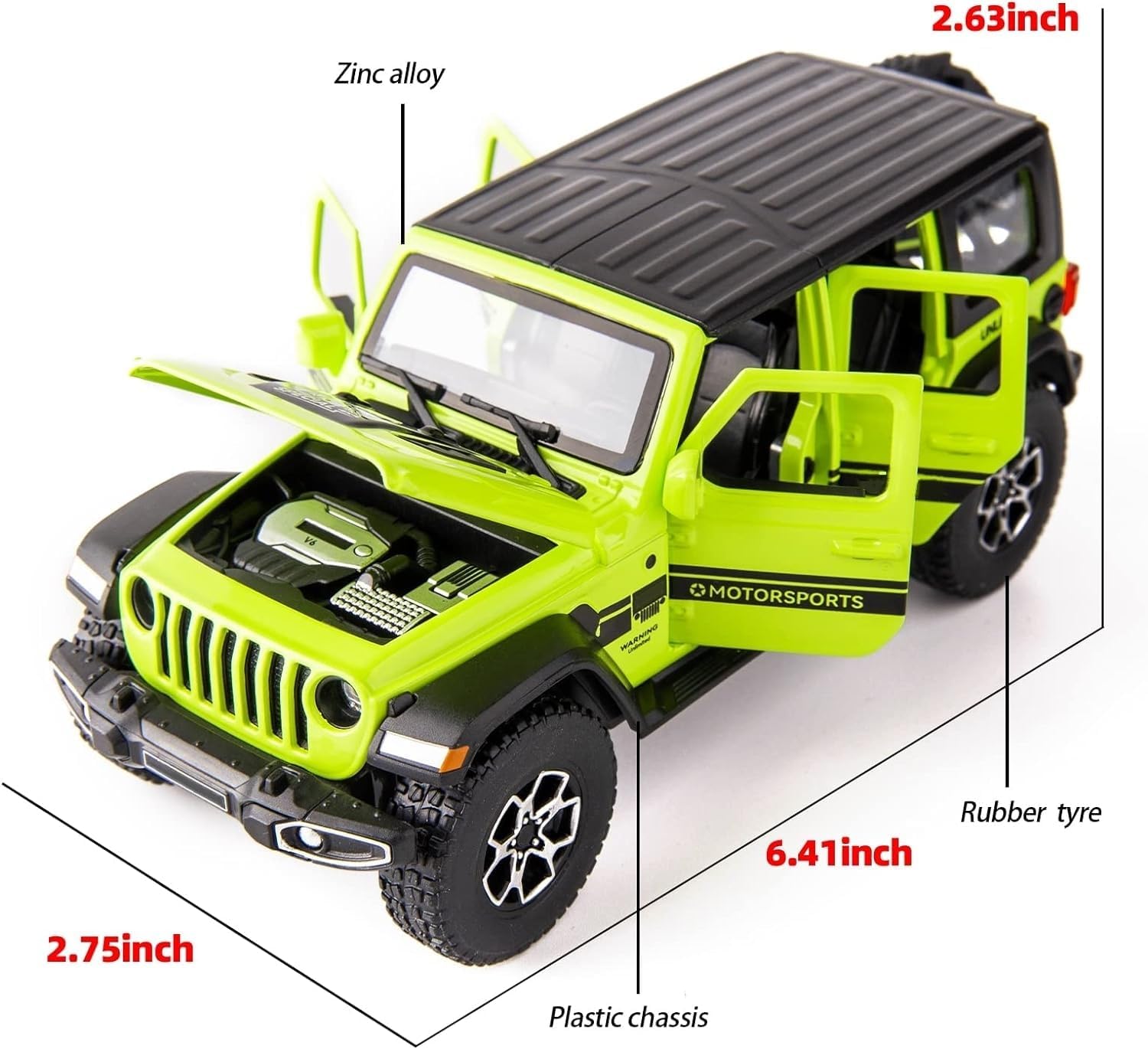 WRANGLER RUBICON THAR JEEP DIECAST METAL PULLBACK TOY CAR WITH OPENABLE DOORS & LIGHT, MUSIC BOYS CAR FOR KIDS BEST TOYS GIFTS TOYS FOR KIDS [SIZE:-17CM*7CM*6.8CM]【 MULTICOLOR 】