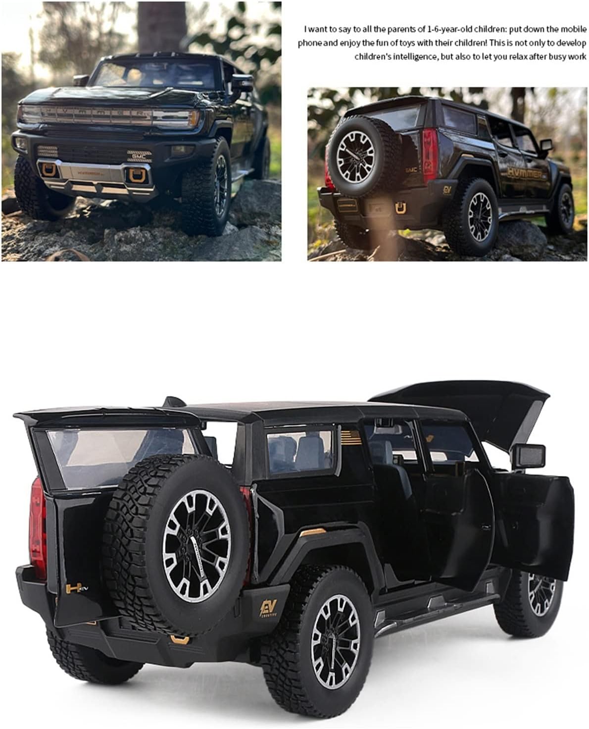 HUMMER EV 1:24 DIECAST METAL PULLBACK TOY CAR WITH OPENABLE DOORS & LIGHT, MUSIC BOYS CAR FOR KIDS BEST TOYS GIFTS TOYS FOR KIDS [SIZE:-22CM*8.4CM*7.9CM]【 MULTICOLOR 】