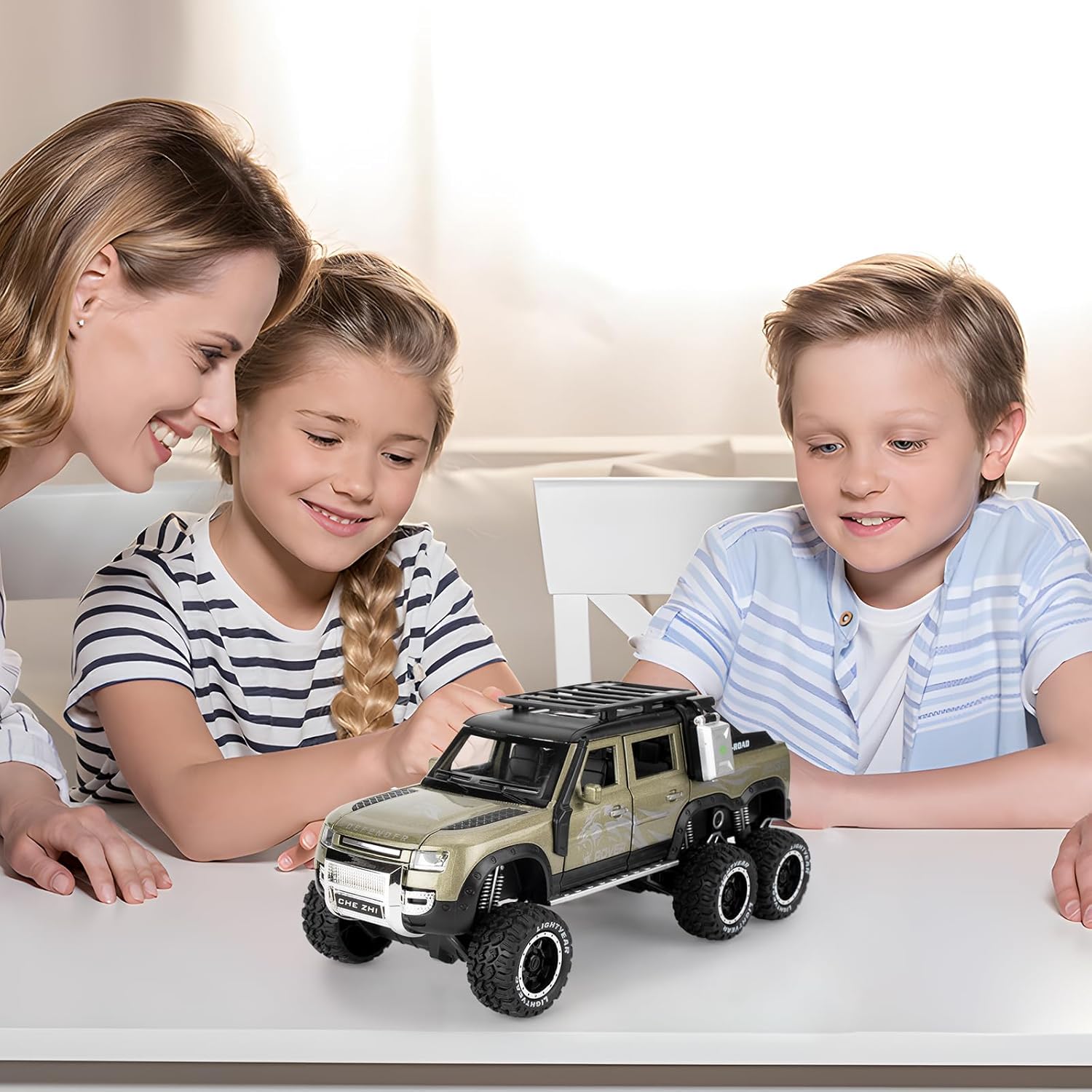 BIG SIZE LAND ROVER DEFENDER GUARD 6X6 1:24 DIECAST METAL PULLBACK TOY CAR WITH OPENABLE DOORS & LIGHT, MUSIC BOYS CAR FOR KIDS BEST TOYS GIFTS TOYS FOR KIDS [SIZE:-20CM*9.5CM*5CM]【 MULTICOLOR 】