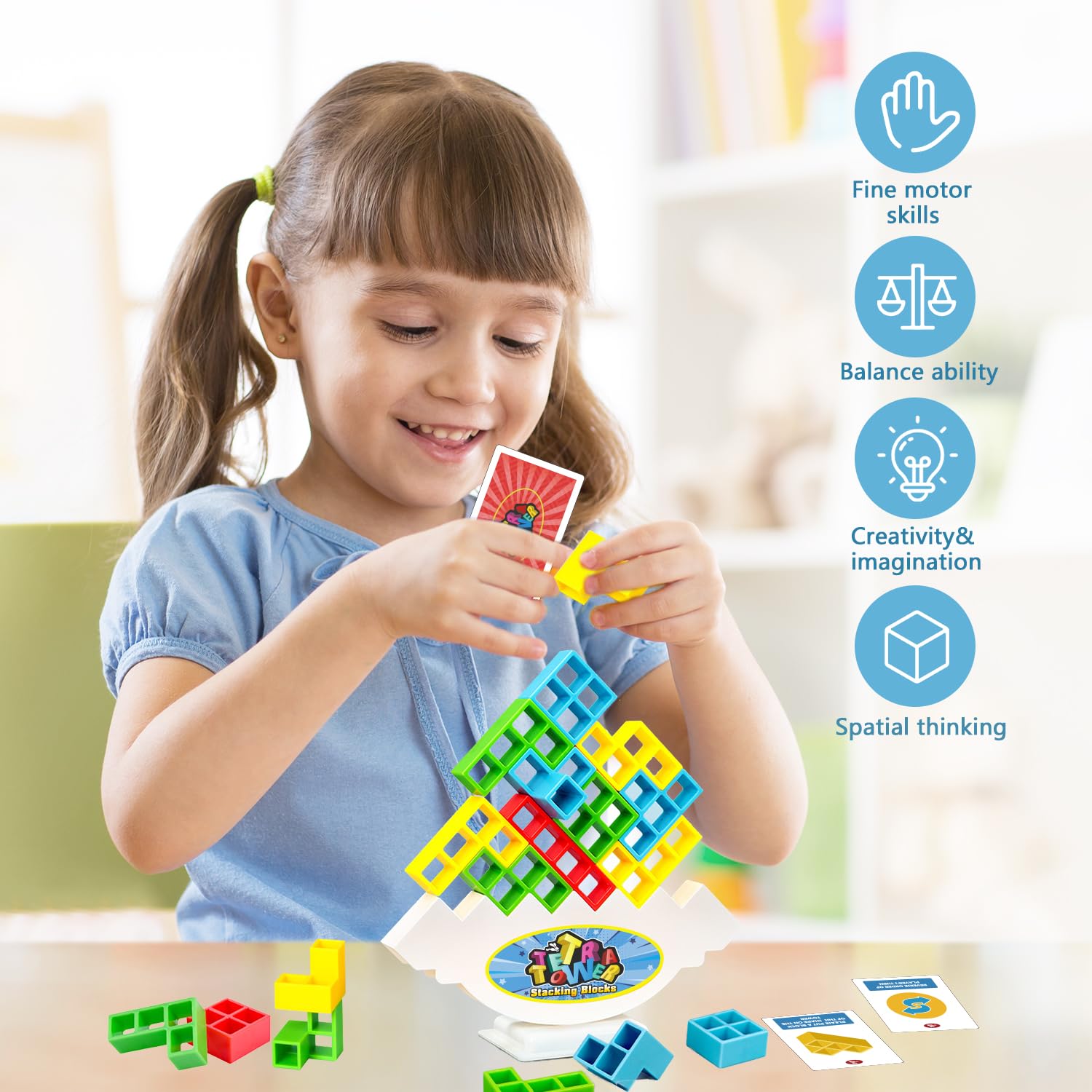 Tetra Tower Balancing Stacking Toys, 16 PCS Board Games for Kids