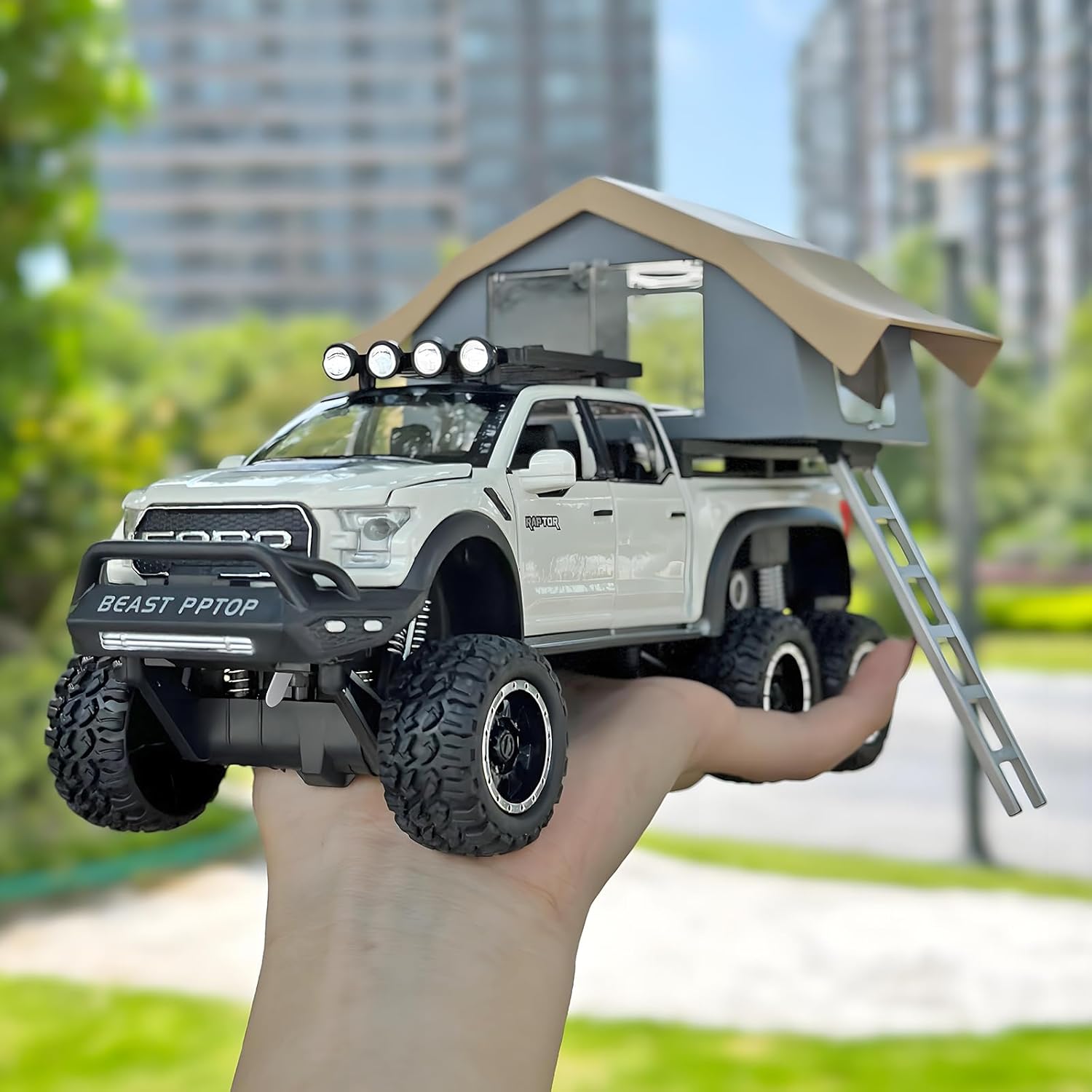 TRUCKS FOR KIDS F150 RAPTOR DIECAST TRUCKS, MODEL F150 PICKUP TRUCK WITH SIGHTSEEING CABIN, PULL BACK TRUCK TOYS WITH LIGHT AND SOUND [SIZE:-22CM*13.4CM*12.2CM]【 MULTICOLOR 】