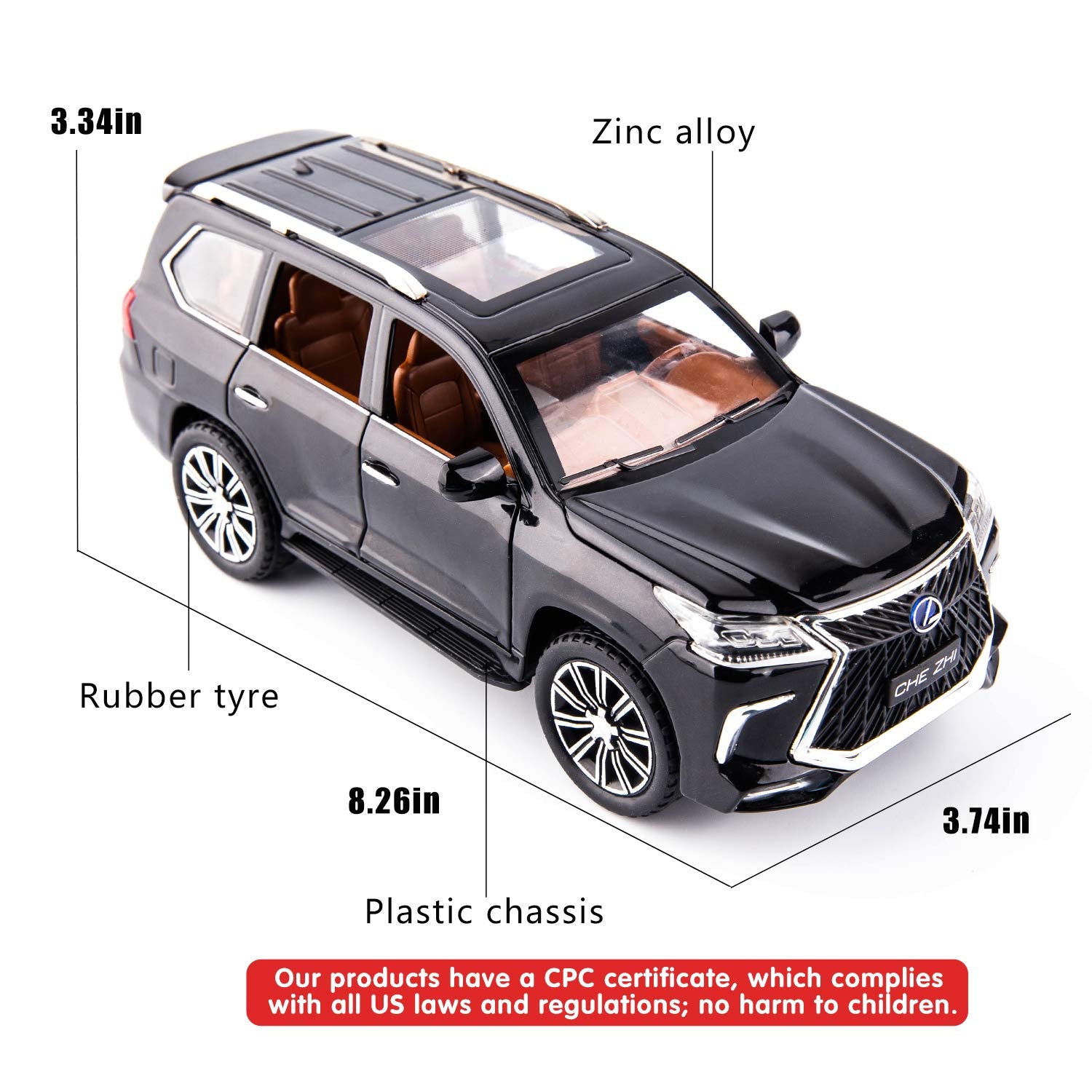 BIG SIZE LEXUS LX570 1:24 DIECAST METAL PULLBACK TOY CAR WITH OPENABLE DOORS & LIGHT, MUSIC BOYS CAR FOR KIDS BEST TOYS GIFTS TOYS FOR KIDS [SIZE:-21CM*9.5CM*8.4CM]【 MULTICOLOR 】