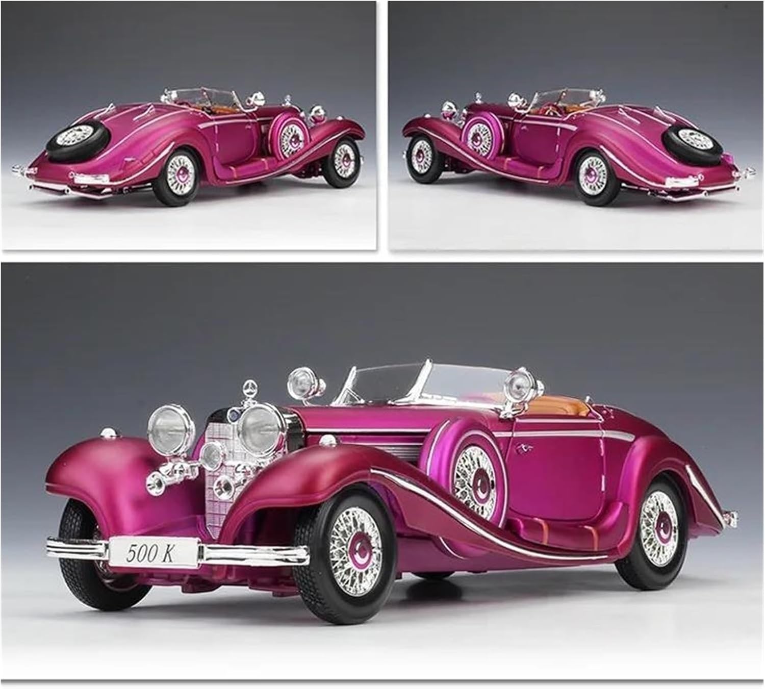 NEW VINTAGE 1936 MERCEDES-BENZ 500K SPECIAL-ROADSTER BIG SIZE  1:24 DIECAST METAL PULLBACK TOY CAR WITH OPENABLE DOORS & LIGHT, MUSIC BOYS CAR FOR KIDS BEST TOYS GIFTS TOYS FOR KIDS [SIZE:-22CM*8CM*6CM]【 MULTICOLOR 】