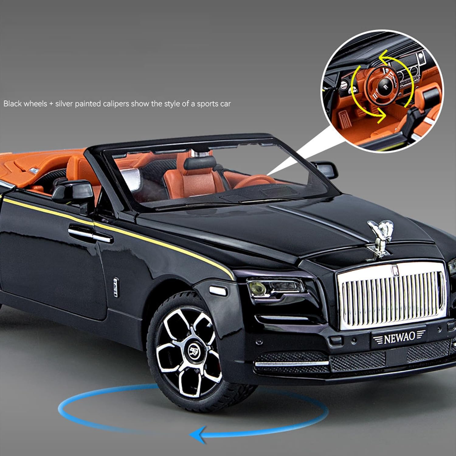 BIG SIZE ROLLS-ROYCE CONVERTIBLE SUPER SPORTS 1:24 DIECAST METAL PULLBACK TOY CAR WITH OPENABLE DOORS & LIGHT, MUSIC BOYS CAR FOR KIDS BEST TOYS GIFTS TOYS FOR KIDS [SIZE:-22.1CM* 8.2CM* 6.2CM]【 MULTICOLOR 】