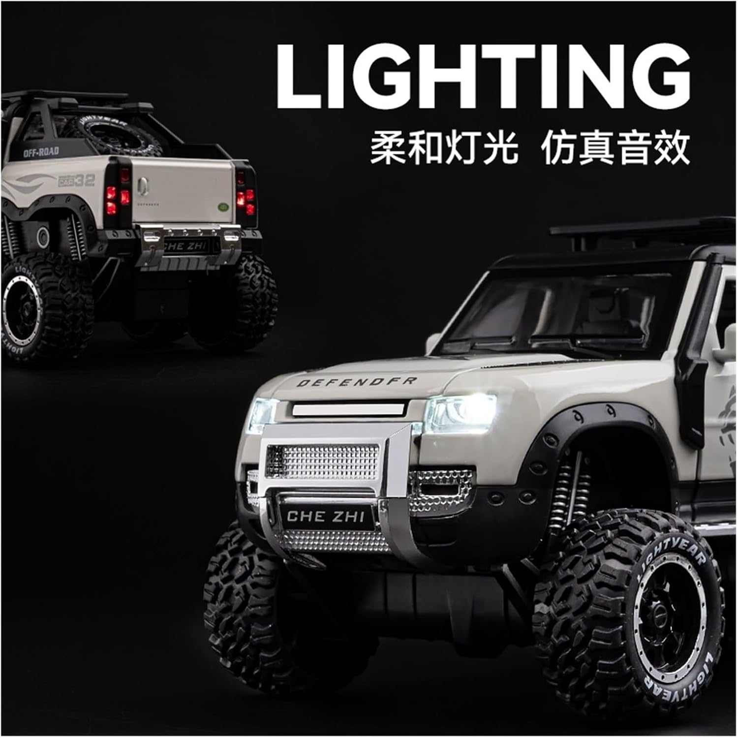 BIG SIZE LAND ROVER DEFENDER GUARD 6X6 1:24 DIECAST METAL PULLBACK TOY CAR WITH OPENABLE DOORS & LIGHT, MUSIC BOYS CAR FOR KIDS BEST TOYS GIFTS TOYS FOR KIDS [SIZE:-20CM*9.5CM*5CM]【 MULTICOLOR 】