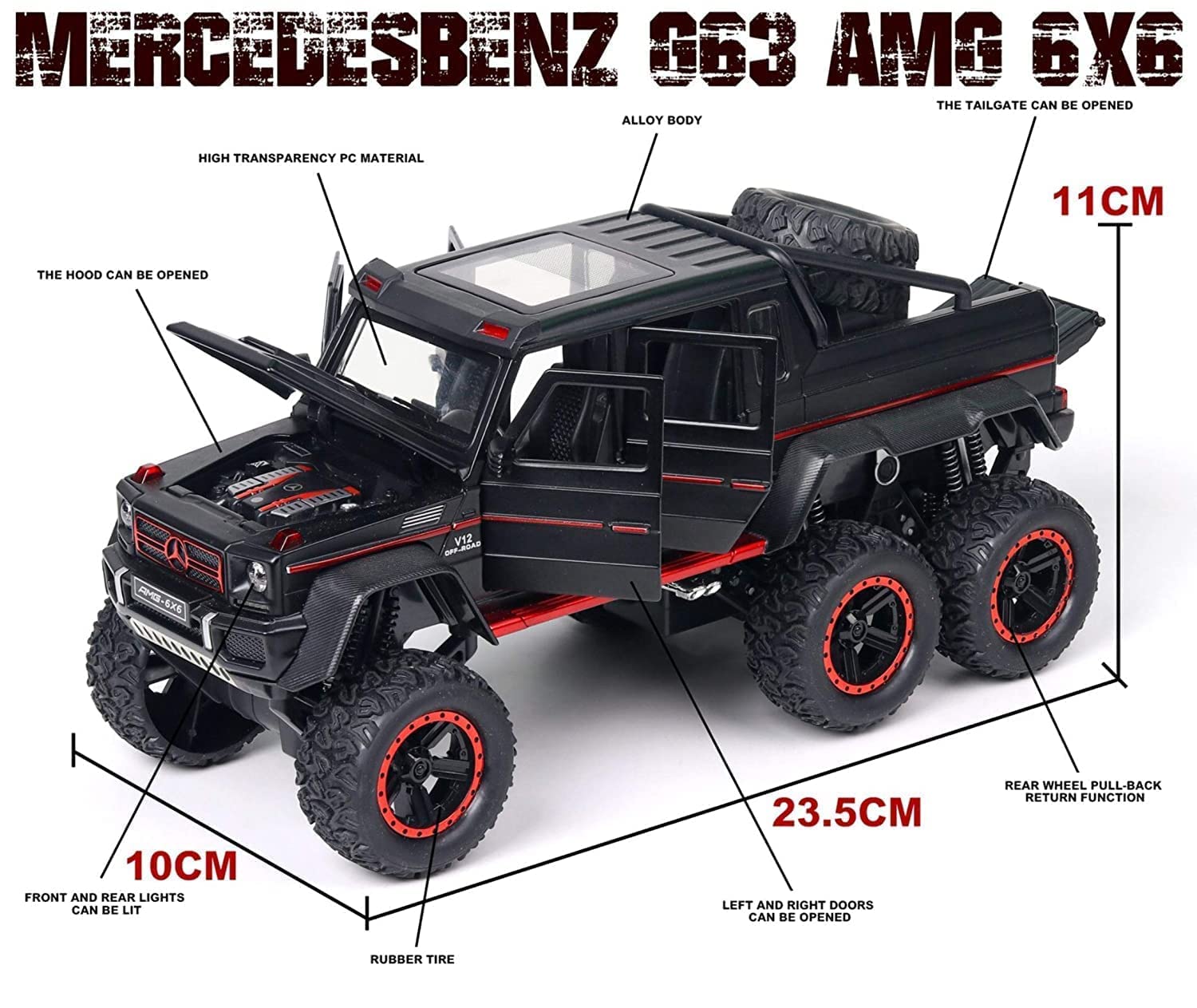 1:24 Diecast Metal Car AMG 6X6 Die Cast Big Scale Model Alloy [Size : 21Cm*11Cm*10Cm]