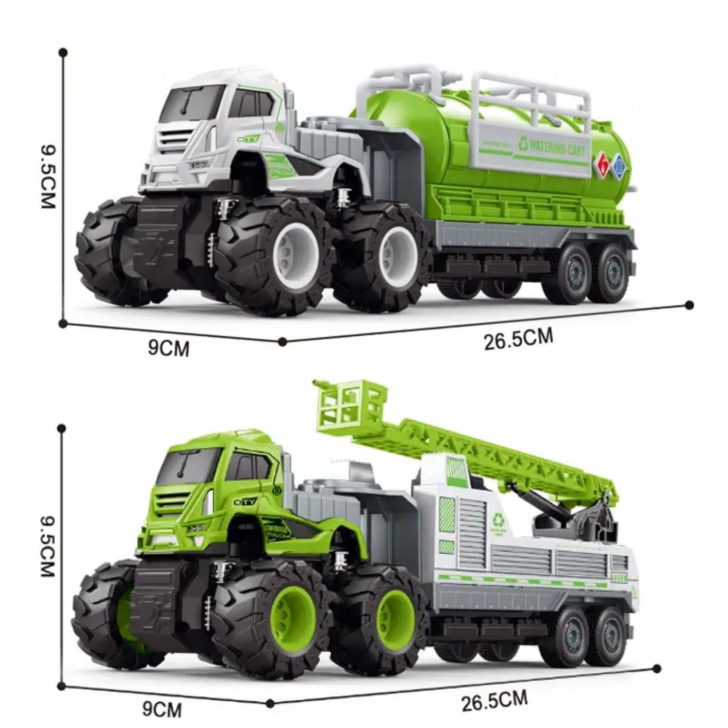 Truck Vehicle Die Cast 1:43 Scale Truck with 4x4 Vehicle Push%& Pull Along | Pull Back Truck Pack of 2 Peices (Multicolor) (Sanitation-Combo)