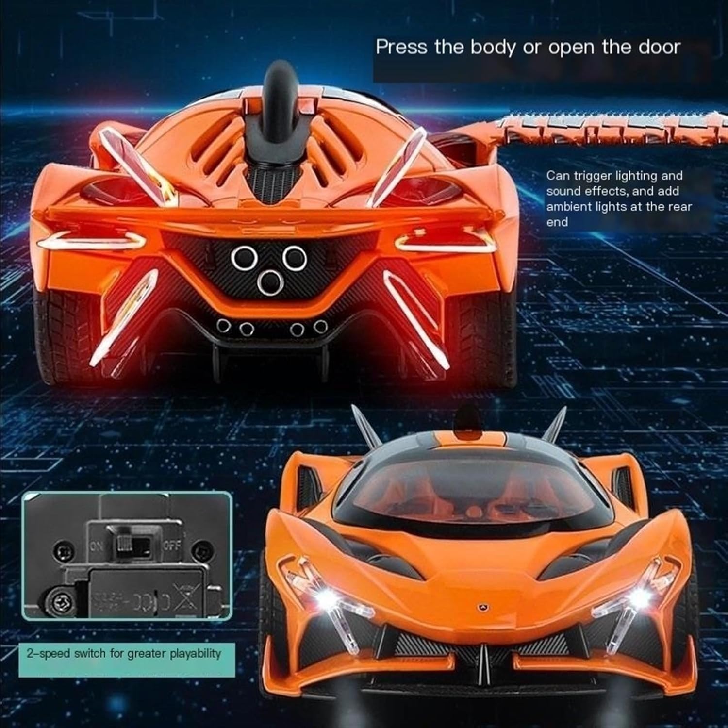 BIG SIZE APOLLO SPORT CAR EXCLUSIVE 1:24 DIECAST METAL PULLBACK TOY CAR WITH OPENABLE DOORS & LIGHT, MUSIC BOYS CAR FOR KIDS BEST TOYS GIFTS TOYS FOR KIDS [SIZE:-22CM*9CM*7CM]【 MULTICOLOR 】