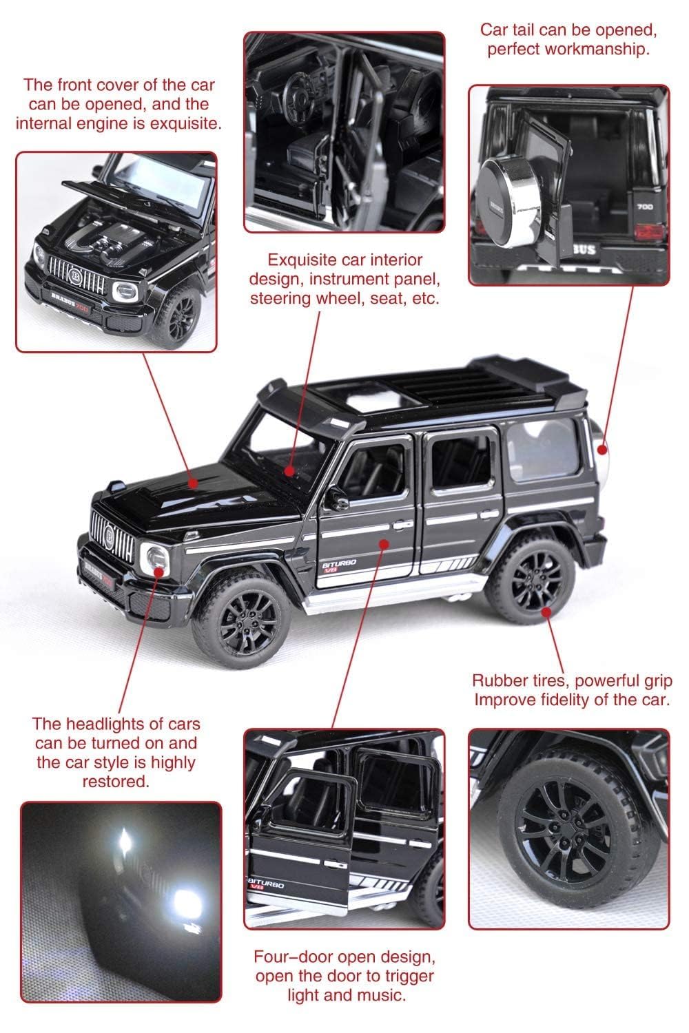 BRABUS 700 SUV 1:32 DIECAST METAL PULLBACK TOY CAR WITH OPENABLE DOORS & LIGHT, MUSIC BOYS CAR FOR KIDS BEST TOYS GIFTS TOYS FOR KIDS [SIZE:-15.5CM*6.5CM*6.5CM]【 MULTICOLOR 】