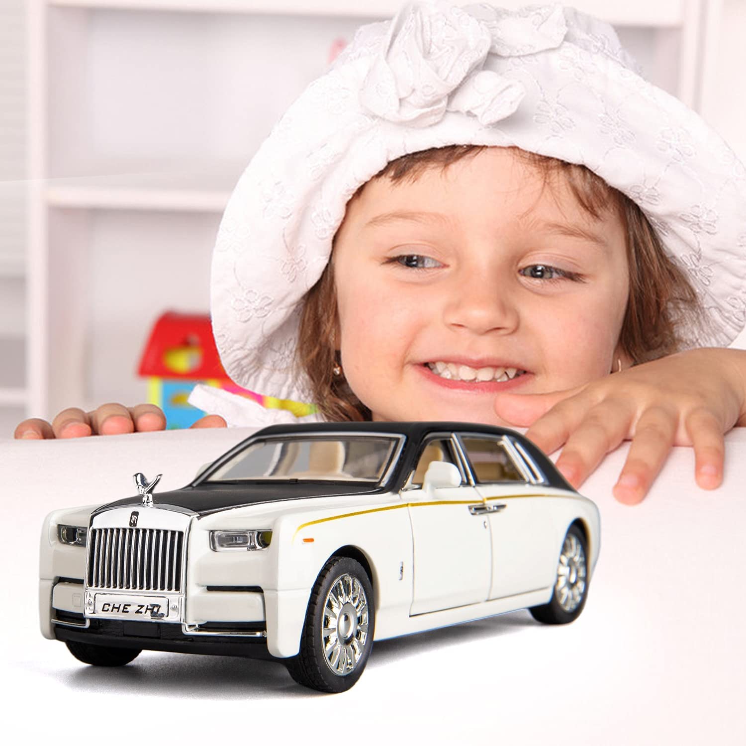 ROLLS ROYCE PHANTOM BIG SIZE 1:24 DIECAST SCALE MODEL METAL PULL BACK WITH OPENABLE DOORS & LIGHT, MUSIC TOY VEHICLE FOR KIDS [SIZE:-22CM*9CM*8.5CM]【 MULTICOLOR 】