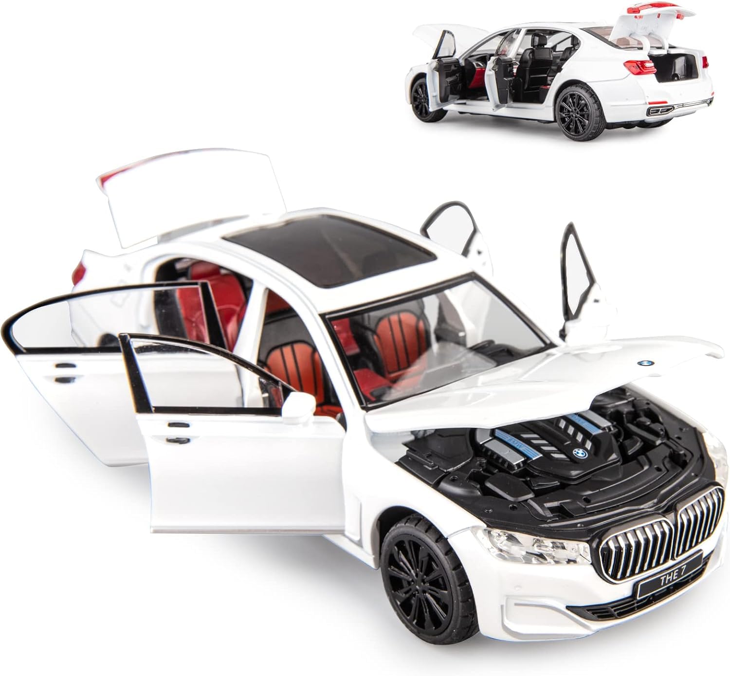 BMW 760Li Big 1:24 Diecast Scale Model Metal Pull Back with Openable Doors & Light, Music Toy Vehicle for Kids [SIZE:-21 CM*9CM*8.5CM]【 MULTICOLOR 】