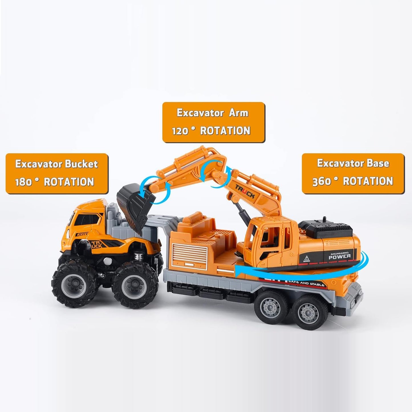 Excavator Toy Metal Head Bulldozer Long Crane Truck Friction Powered Engineering Vehicle Model Construction Toy for 2 3 4 5 Years Old Boy and Girl