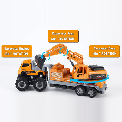 Excavator Toy Metal Head Bulldozer Long Crane Truck Friction Powered Engineering Vehicle Model Construction Toy for 2 3 4 5 Years Old Boy and Girl