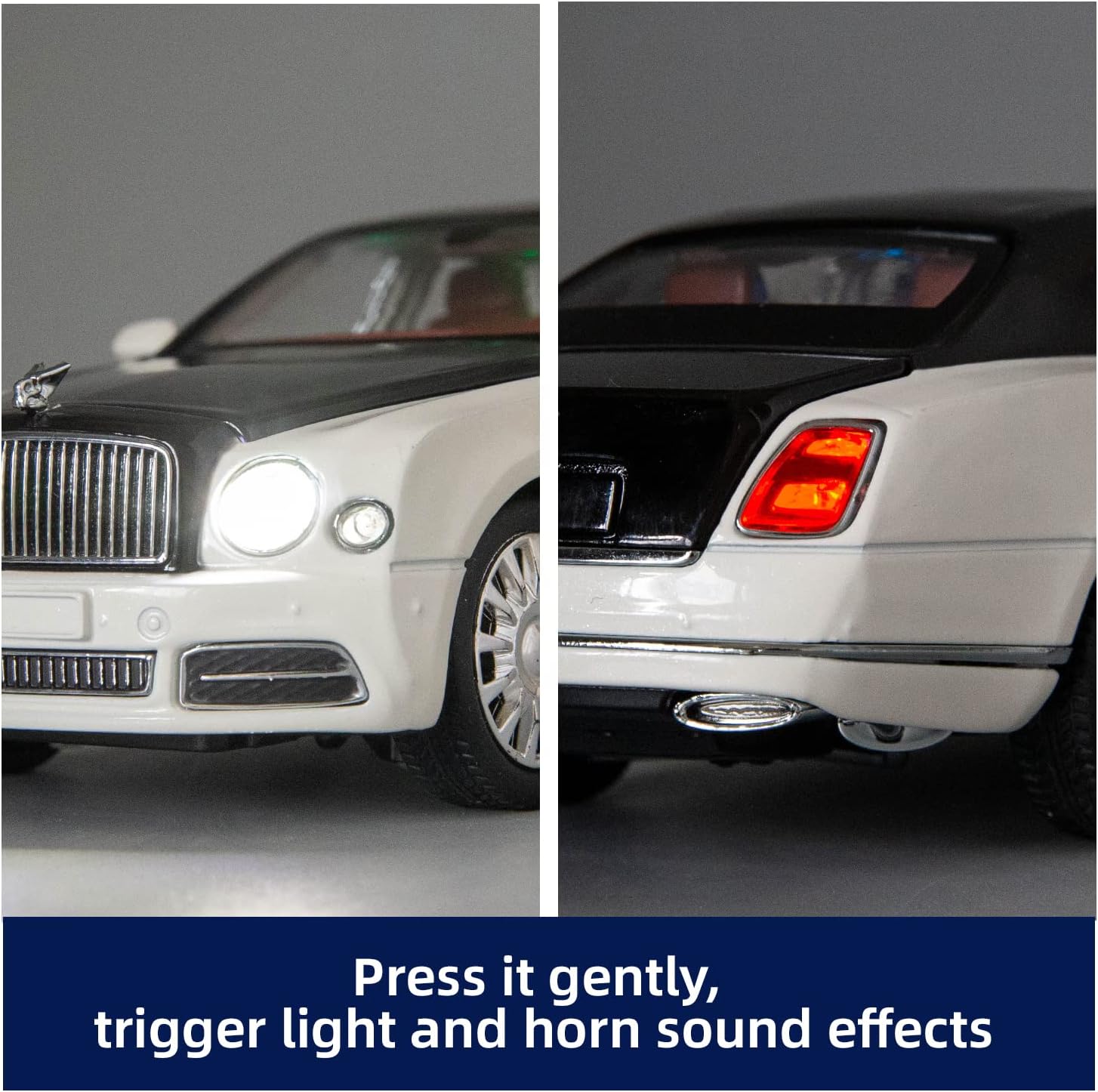 BIG SIZE BENTLEY MULSANNE 1:24 DIECAST METAL PULLBACK TOY CAR WITH OPENABLE DOORS & LIGHT, MUSIC BOYS CAR FOR KIDS BEST TOYS GIFTS TOYS FOR KIDS [SIZE:-21.8CM*6CM*5.5CM]【 MULTICOLOR 】