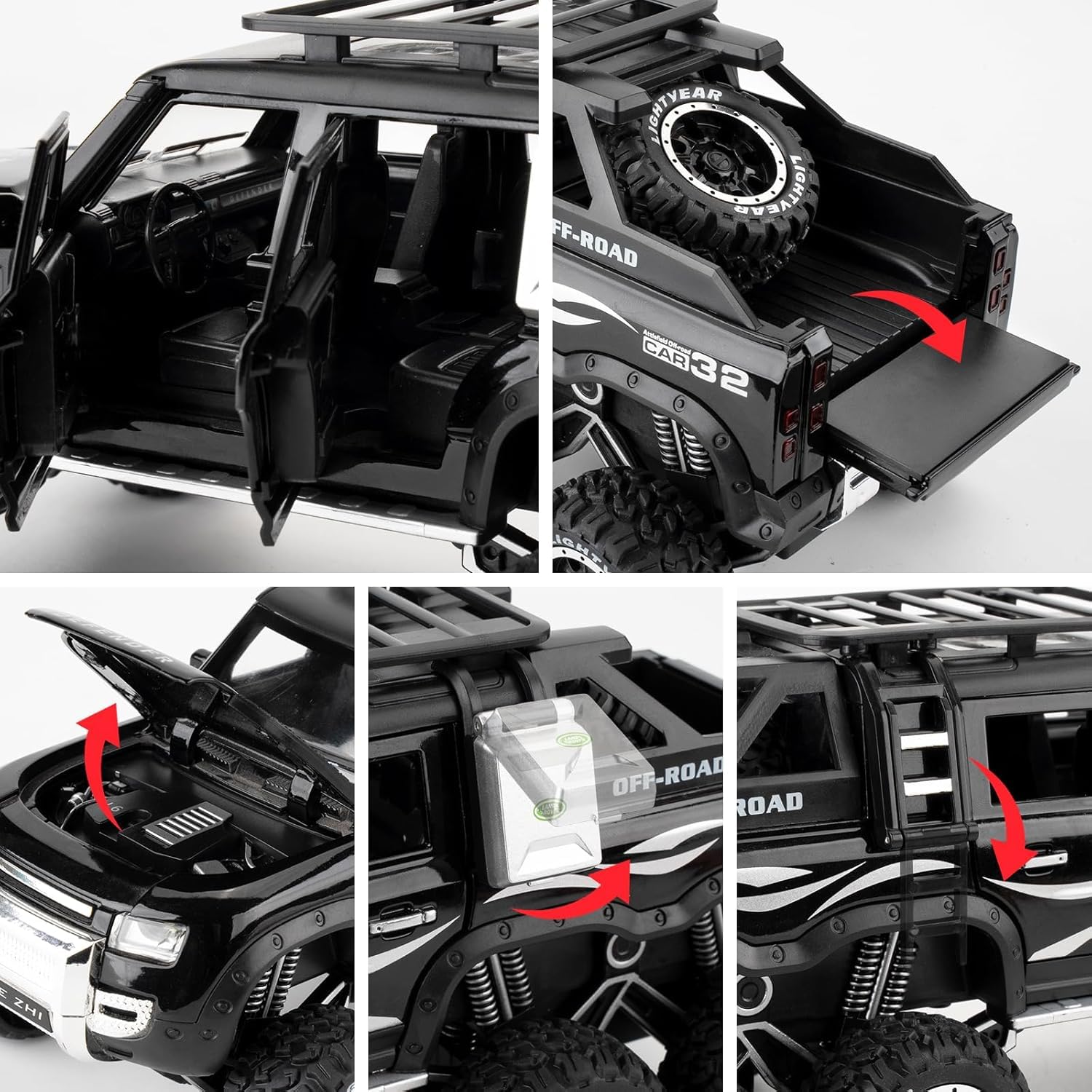 BIG SIZE LAND ROVER DEFENDER GUARD 6X6 1:24 DIECAST METAL PULLBACK TOY CAR WITH OPENABLE DOORS & LIGHT, MUSIC BOYS CAR FOR KIDS BEST TOYS GIFTS TOYS FOR KIDS [SIZE:-20CM*9.5CM*5CM]【 MULTICOLOR 】