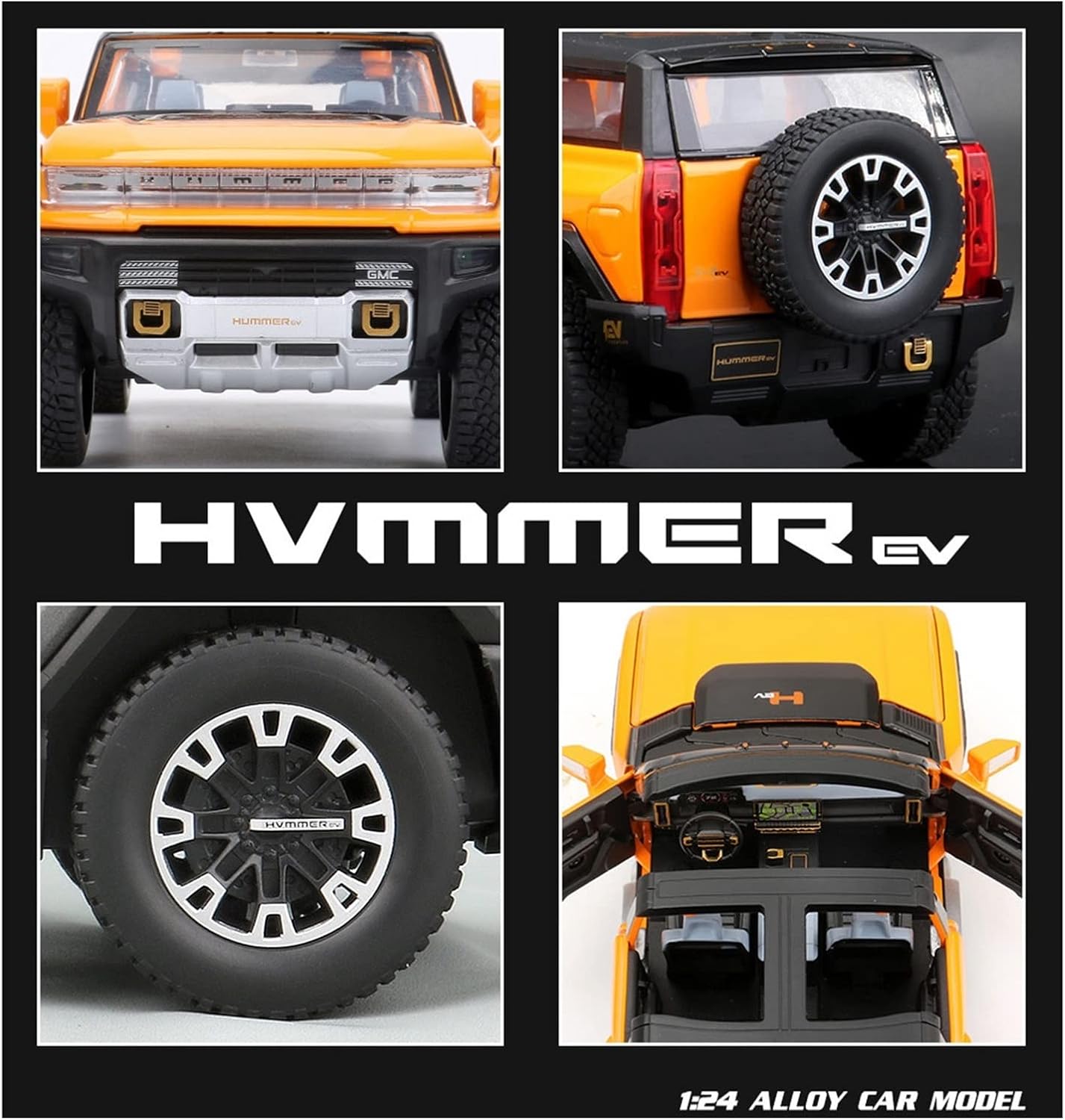 HUMMER EV 1:24 DIECAST METAL PULLBACK TOY CAR WITH OPENABLE DOORS & LIGHT, MUSIC BOYS CAR FOR KIDS BEST TOYS GIFTS TOYS FOR KIDS [SIZE:-22CM*8.4CM*7.9CM]【 MULTICOLOR 】