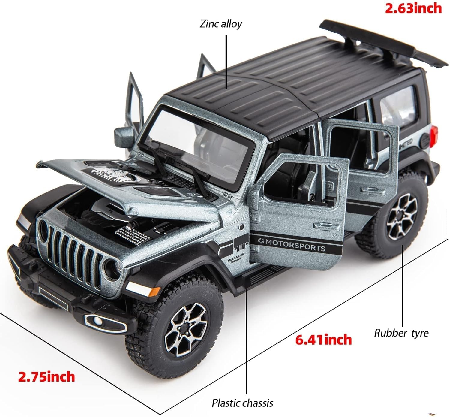 WRANGLER RUBICON THAR JEEP DIECAST METAL PULLBACK TOY CAR WITH OPENABLE DOORS & LIGHT, MUSIC BOYS CAR FOR KIDS BEST TOYS GIFTS TOYS FOR KIDS [SIZE:-17CM*7CM*6.8CM]【 MULTICOLOR 】