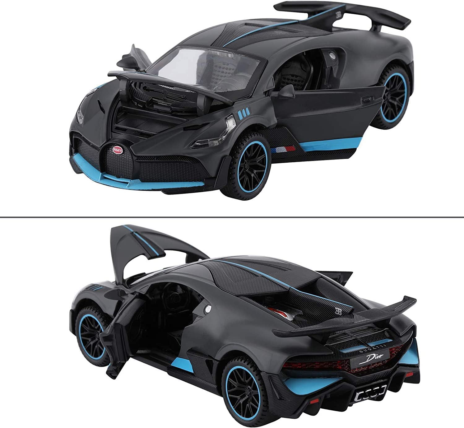 Big Size 1:24 BUGATTI DIVO DIECAST METAL PULLBACK TOY CAR WITH OPENABLE DOORS & LIGHT, MUSIC BOYS CAR FOR KIDS BEST TOYS GIFTS TOYS FOR KIDS [SIZE:-22CM*9CM*7CM]【 MULTICOLOR 】