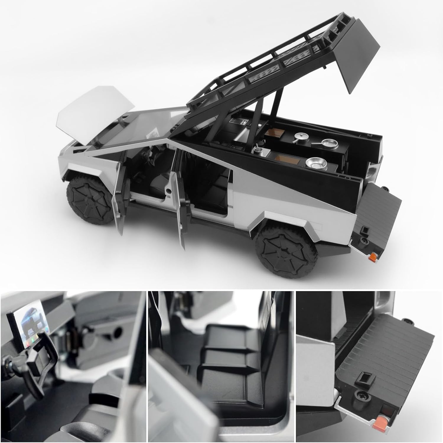 TESLA CYBERTRUCK CAMPING VEHICLE 1:24 METAL PULLBACK TOY CAR WITH OPENABLE DOORS & LIGHT, MUSIC BOYS CAR FOR KIDS BEST TOYS GIFTS TOYS FOR KIDS [SIZE:-19CM*10CM*8.5CM]【 MULTICOLOR 】