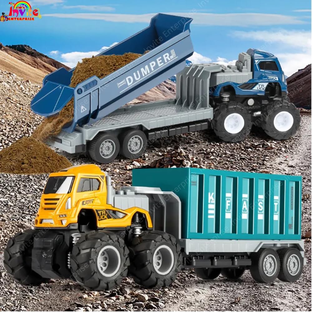 1:43 4WD Diecast Alloy Logistic-Transportation Big Truck Toys with Friction Powered Miniature Car Vehicle Toy for Kids, Boys and Girls (2 Color Truck = Sent Any 1 Truck)