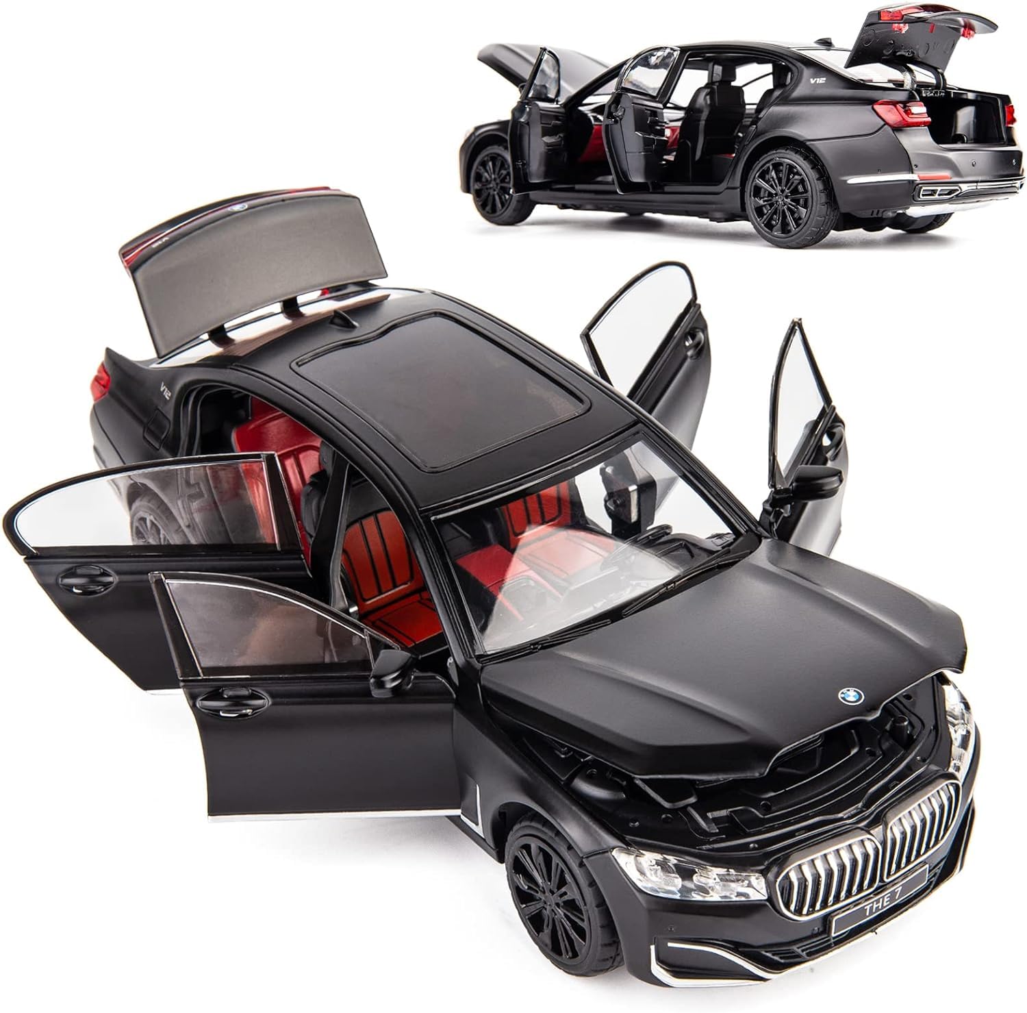 BMW 760Li Big 1:24 Diecast Scale Model Metal Pull Back with Openable Doors & Light, Music Toy Vehicle for Kids [SIZE:-21 CM*9CM*8.5CM]【 MULTICOLOR 】