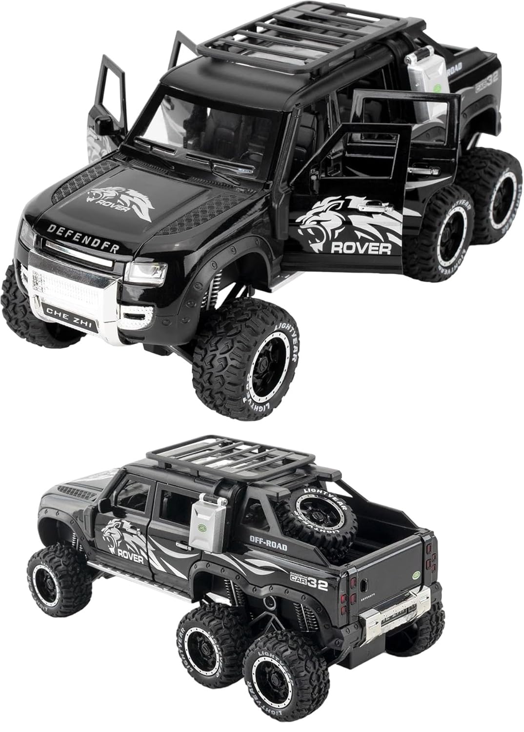 BIG SIZE LAND ROVER DEFENDER GUARD 6X6 1:24 DIECAST METAL PULLBACK TOY CAR WITH OPENABLE DOORS & LIGHT, MUSIC BOYS CAR FOR KIDS BEST TOYS GIFTS TOYS FOR KIDS [SIZE:-20CM*9.5CM*5CM]【 MULTICOLOR 】