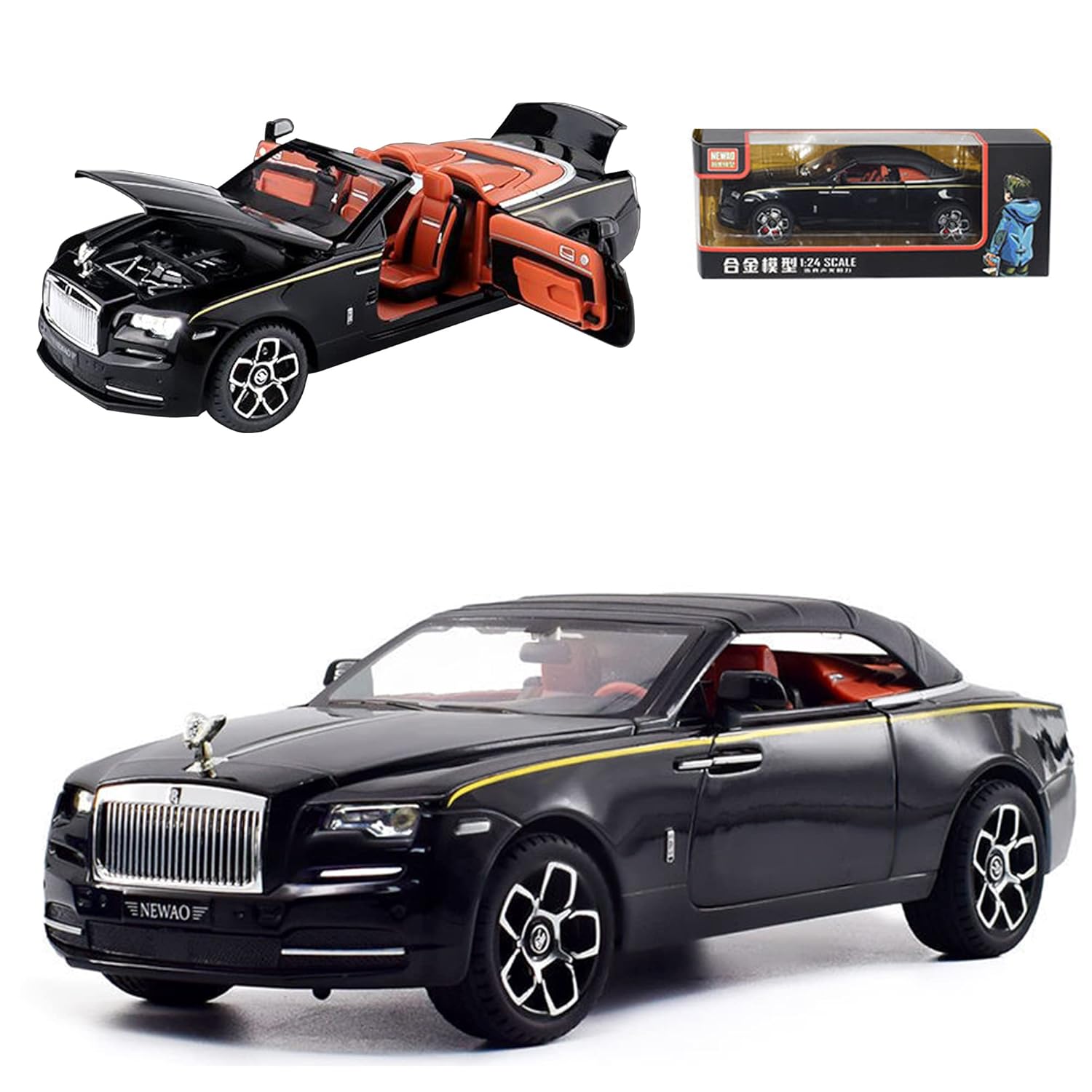 BIG SIZE ROLLS-ROYCE CONVERTIBLE SUPER SPORTS 1:24 DIECAST METAL PULLBACK TOY CAR WITH OPENABLE DOORS & LIGHT, MUSIC BOYS CAR FOR KIDS BEST TOYS GIFTS TOYS FOR KIDS [SIZE:-22.1CM* 8.2CM* 6.2CM]【 MULTICOLOR 】