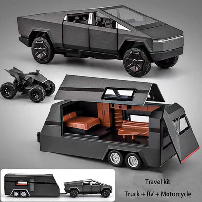 Tesla Cyber Truck Pick-up Trailer Camper Scale Model Diecast Metalcar - All Size