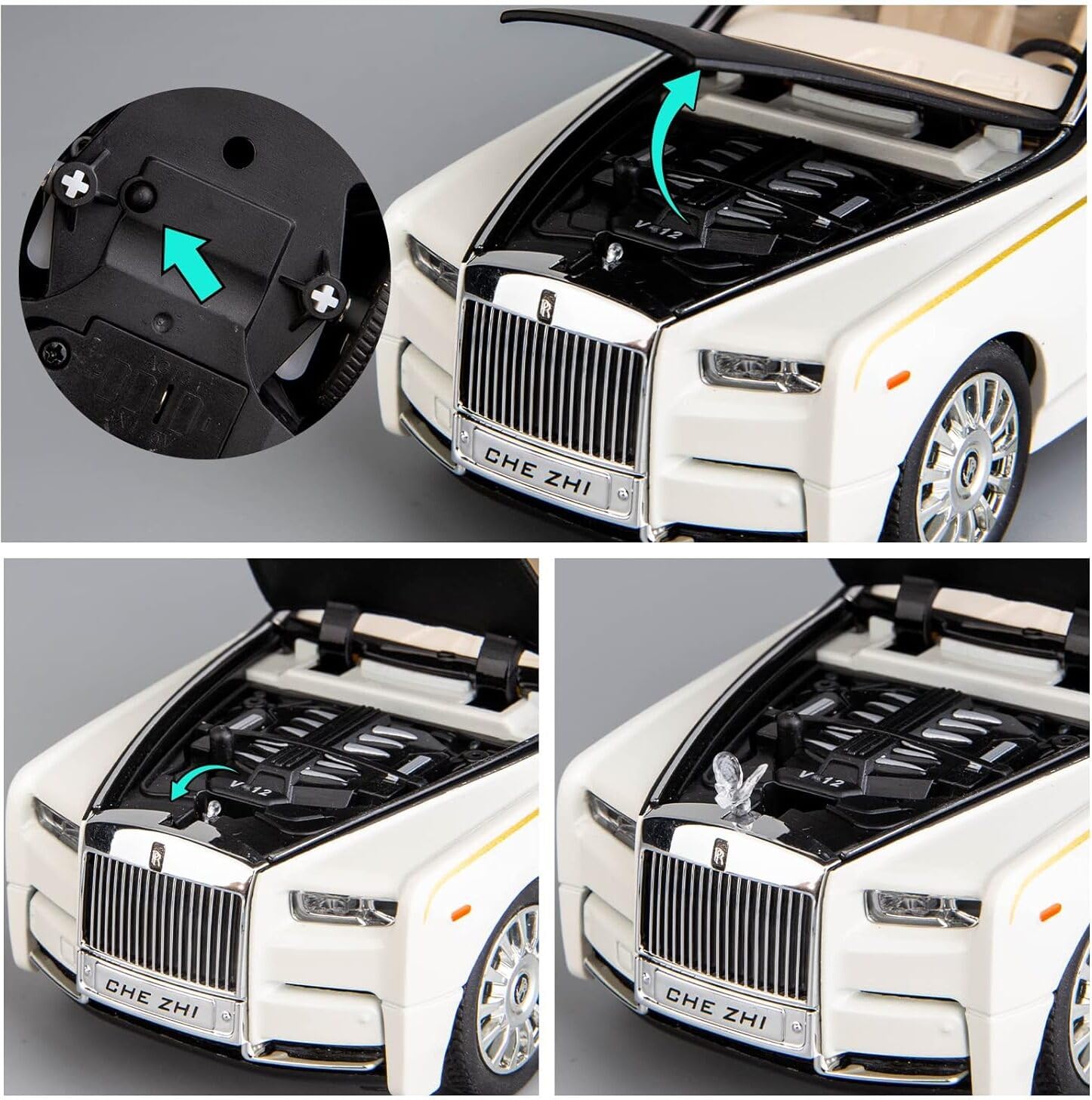 ROLLS ROYCE PHANTOM BIG SIZE 1:24 DIECAST SCALE MODEL METAL PULL BACK WITH OPENABLE DOORS & LIGHT, MUSIC TOY VEHICLE FOR KIDS [SIZE:-22CM*9CM*8.5CM]【 MULTICOLOR 】