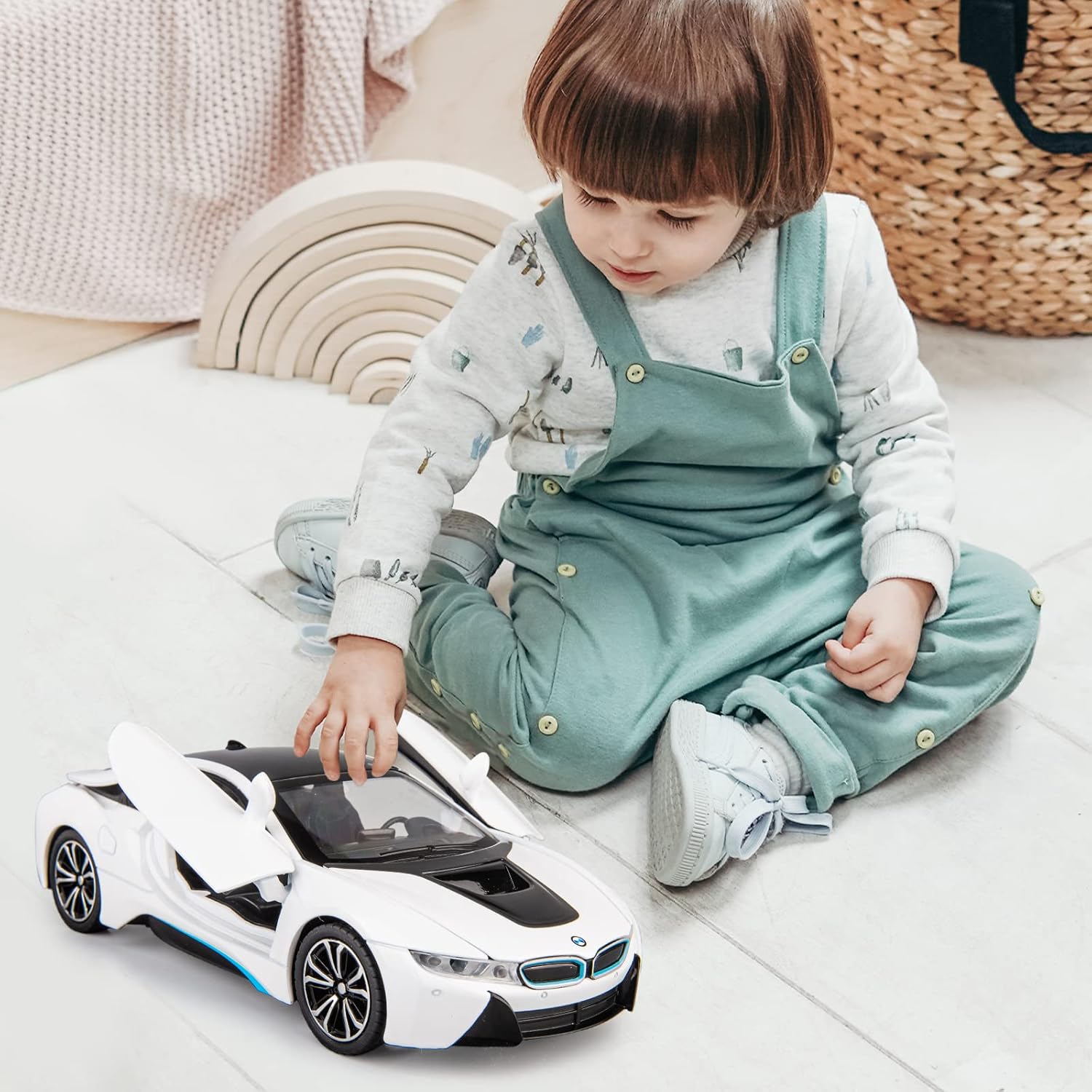 BIG SIZE COMPATIBLE FOR BMW I8 1:24 DIECAST METAL PULLBACK TOY CAR WITH OPENABLE DOORS & LIGHT, MUSIC BOYS CAR FOR KIDS BEST TOYS GIFTS TOYS FOR KIDS [SIZE:-21CM*7CM*6CM]【 MULTICOLOR 】