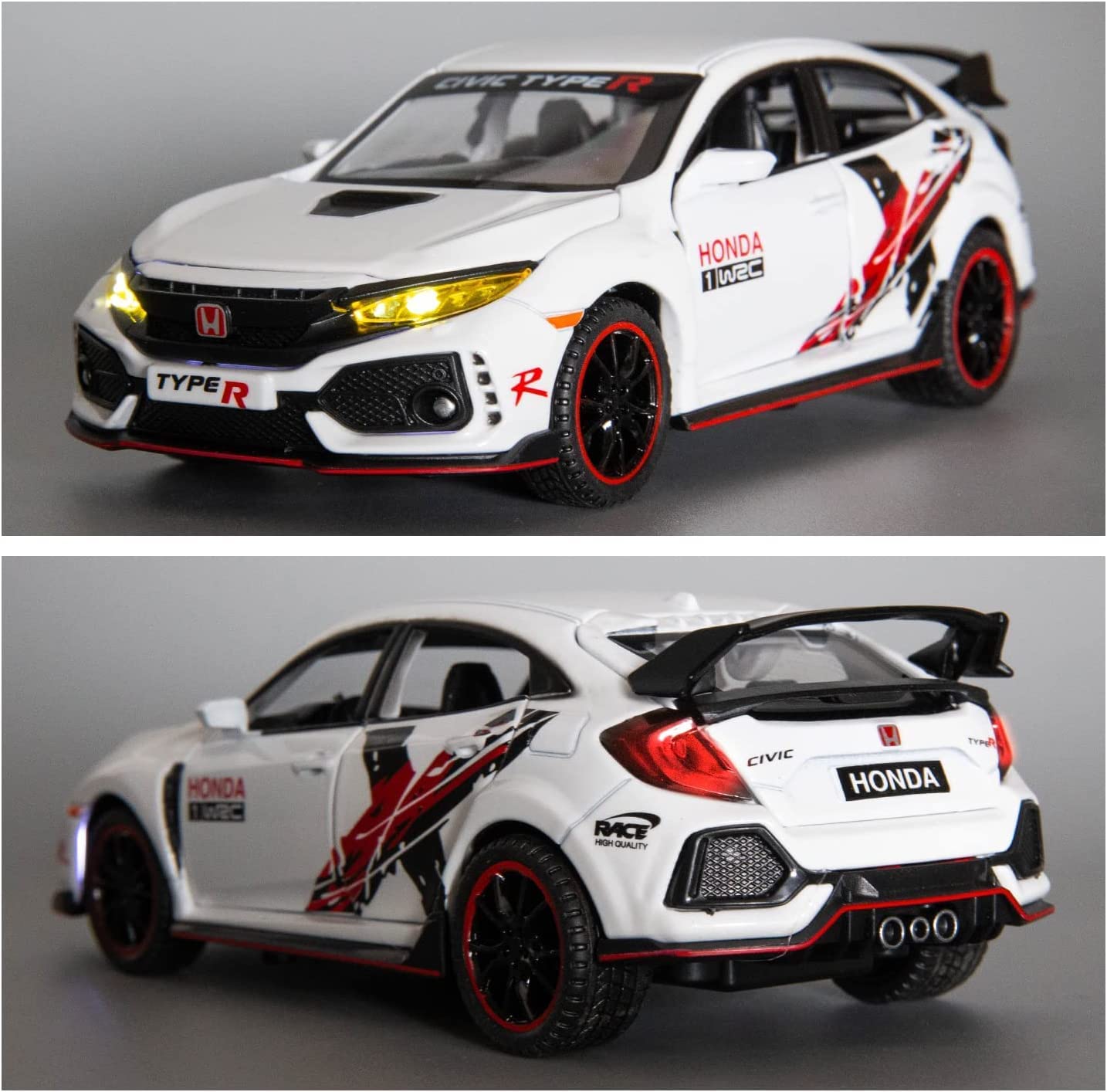 HONDA CIVIC TYPE-R 1:32 DIECAST METAL PULLBACK TOY CAR WITH OPENABLE DOORS & LIGHT, MUSIC BOYS CAR FOR KIDS BEST TOYS GIFTS TOYS FOR KIDS [SIZE:-15CM*6CM*4.5CM]【 MULTICOLOR 】