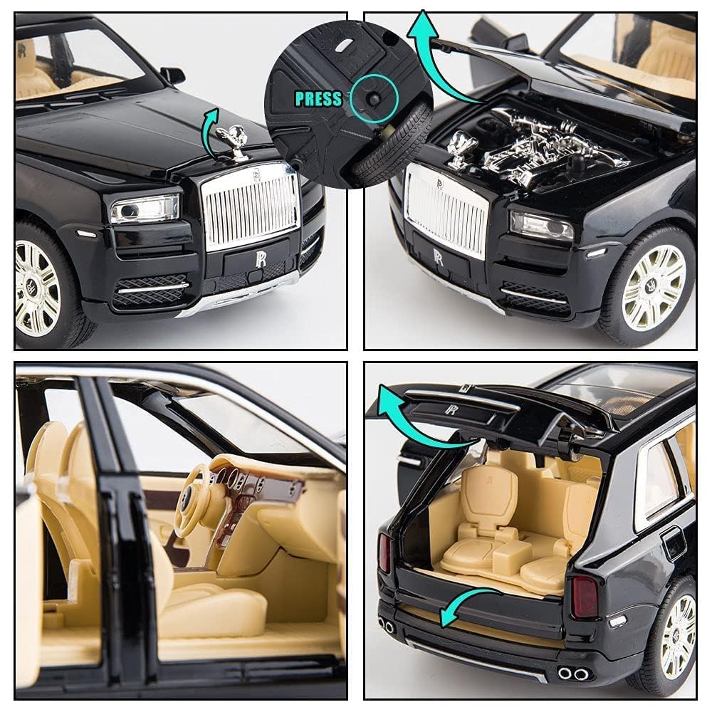 BIG SIZE ROLLS ROYCE CULLINAN 1:24 DIECAST METAL PULLBACK TOY CAR WITH OPENABLE DOORS & LIGHT, MUSIC BOYS CAR FOR KIDS BEST TOYS GIFTS TOYS FOR KIDS [SIZE:-20CM*8.5CM*7CM]【 MULTICOLOR 】