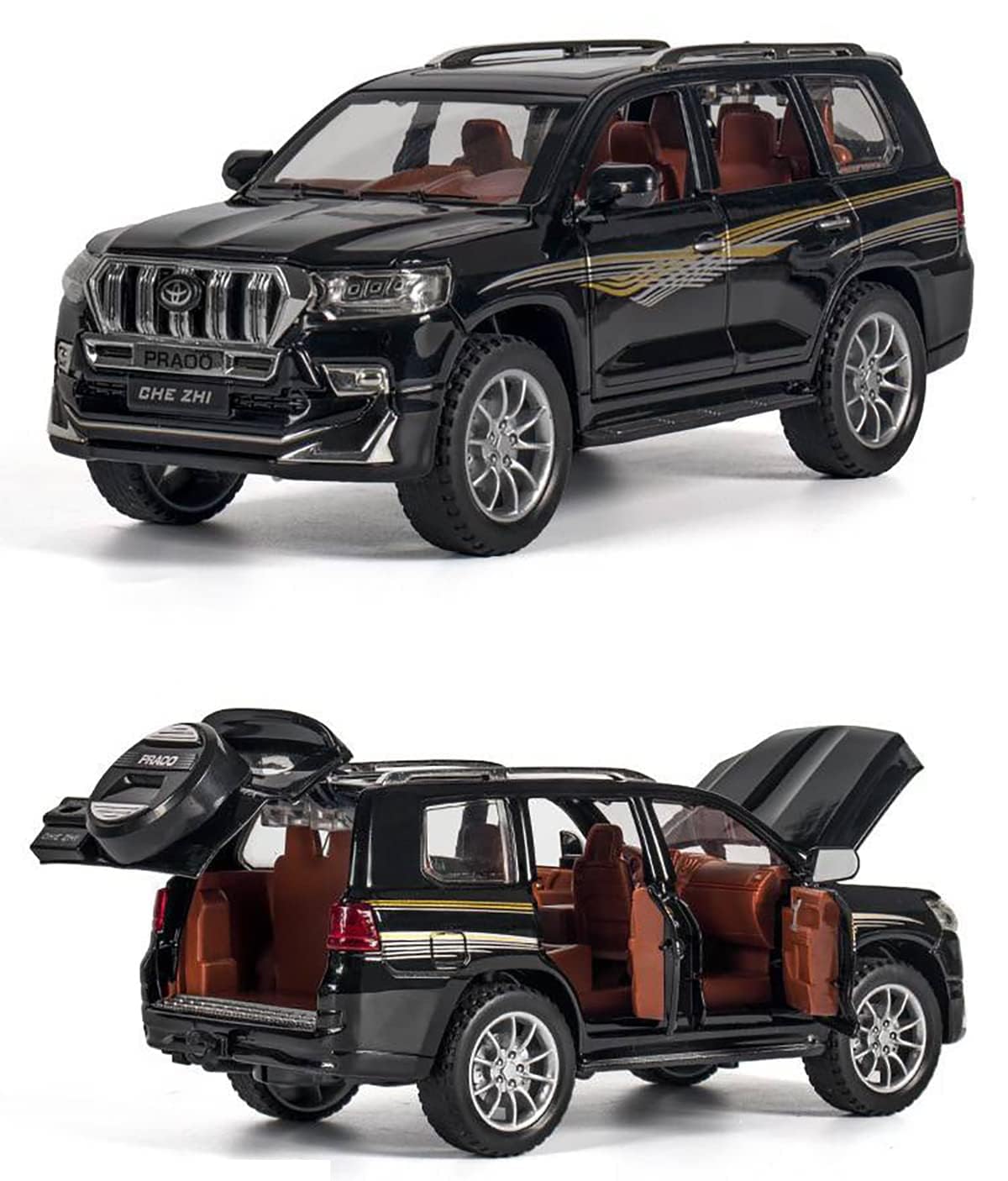 LAND CRUISER PRADO BIG SIZE 1:24 DIECAST METAL PULLBACK TOY CAR WITH OPENABLE DOORS & LIGHT, MUSIC BOYS CAR FOR KIDS BEST TOYS GIFTS TOYS FOR KIDS [SIZE:-22CM*9CM*7CM]【 MULTICOLOR 】