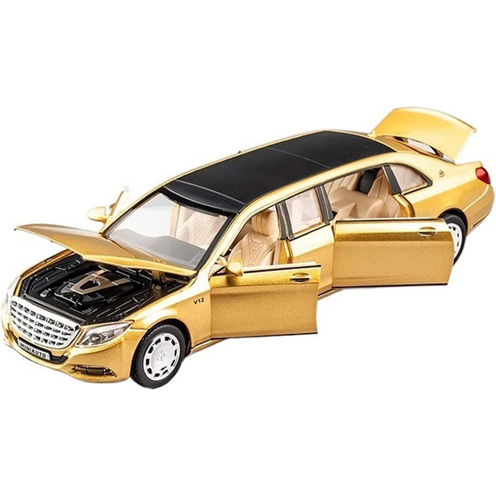 MERCEDES BENZ LONG 1:32 DIECAST METAL PULLBACK TOY CAR WITH OPENABLE DOORS & LIGHT, MUSIC BOYS CAR FOR KIDS BEST TOYS GIFTS TOYS FOR KIDS [SIZE:-21.7CM*7.4CM*5.4CM]【 MULTICOLOR 】