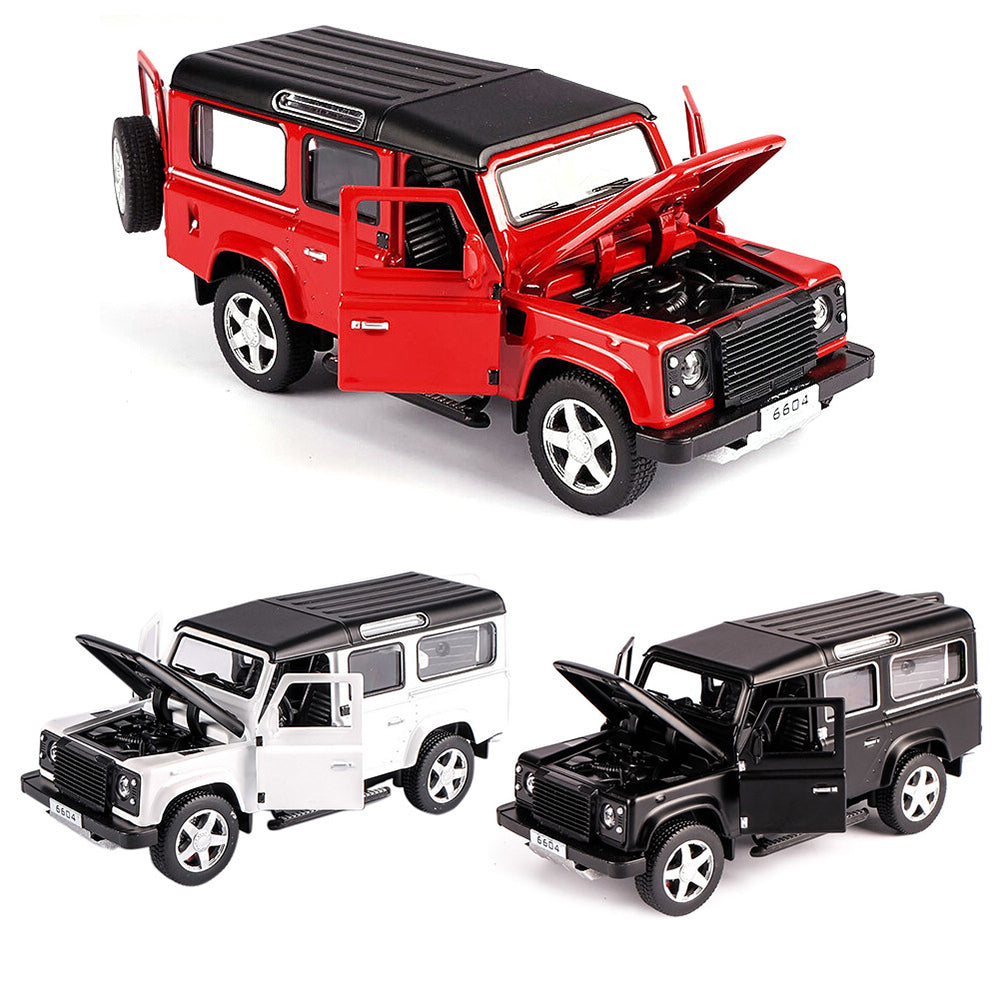 LAND ROVER DEFENDER 1:32 DIECAST SCALE MODEL METAL PULL BACK WITH OPENABLE DOORS & LIGHT, MUSIC TOY VEHICLE FOR KIDS [SIZE:-14.4CM*6CM*5.5CM]【 MULTICOLOR 】