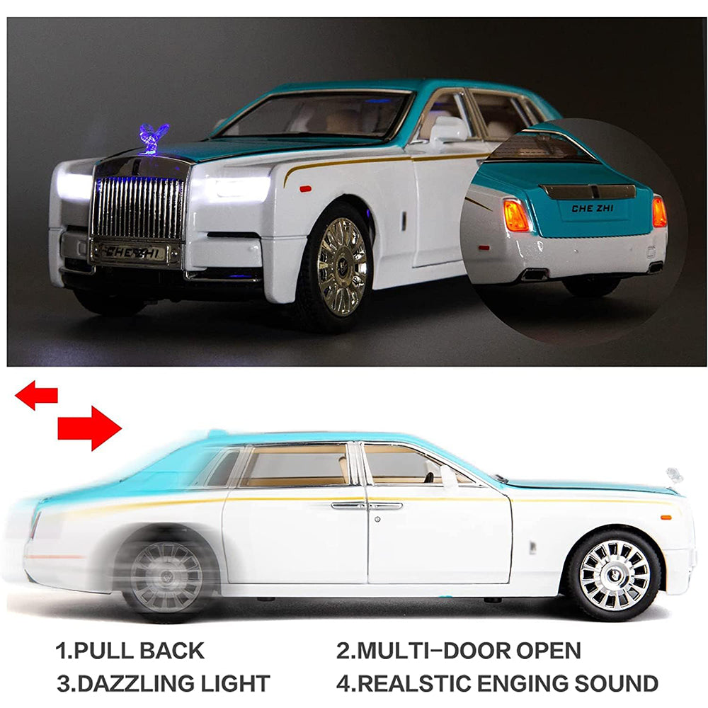 ROLLS ROYCE PHANTOM BIG SIZE 1:24 DIECAST SCALE MODEL METAL PULL BACK WITH OPENABLE DOORS & LIGHT, MUSIC TOY VEHICLE FOR KIDS [SIZE:-22CM*9CM*8.5CM]【 MULTICOLOR 】