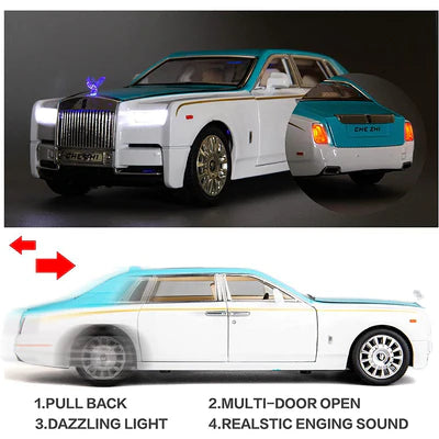 ROLLS ROYCE PHANTOM BIG SIZE 1:24 DIECAST SCALE MODEL METAL PULL BACK WITH OPENABLE DOORS & LIGHT, MUSIC TOY VEHICLE FOR KIDS [SIZE:-21 CM*9CM*8.5CM]【 MULTICOLOR 】