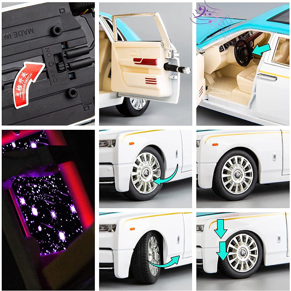 ROLLS ROYCE PHANTOM BIG SIZE 1:24 DIECAST SCALE MODEL METAL PULL BACK WITH OPENABLE DOORS & LIGHT, MUSIC TOY VEHICLE FOR KIDS [SIZE:-22CM*9CM*8.5CM]【 MULTICOLOR 】