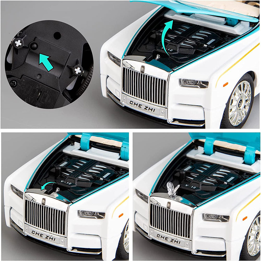 ROLLS ROYCE PHANTOM BIG SIZE 1:24 DIECAST SCALE MODEL METAL PULL BACK WITH OPENABLE DOORS & LIGHT, MUSIC TOY VEHICLE FOR KIDS [SIZE:-22CM*9CM*8.5CM]【 MULTICOLOR 】