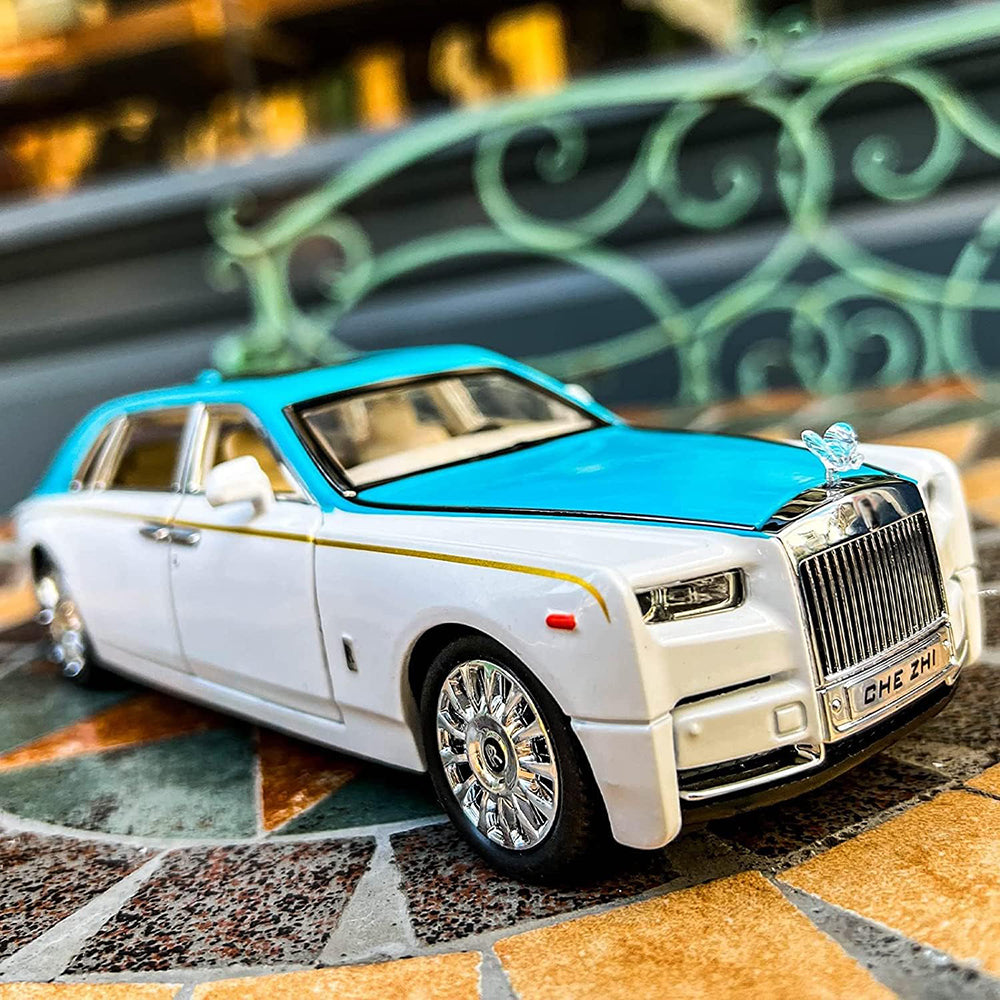 ROLLS ROYCE PHANTOM BIG SIZE 1:24 DIECAST SCALE MODEL METAL PULL BACK WITH OPENABLE DOORS & LIGHT, MUSIC TOY VEHICLE FOR KIDS [SIZE:-22CM*9CM*8.5CM]【 MULTICOLOR 】