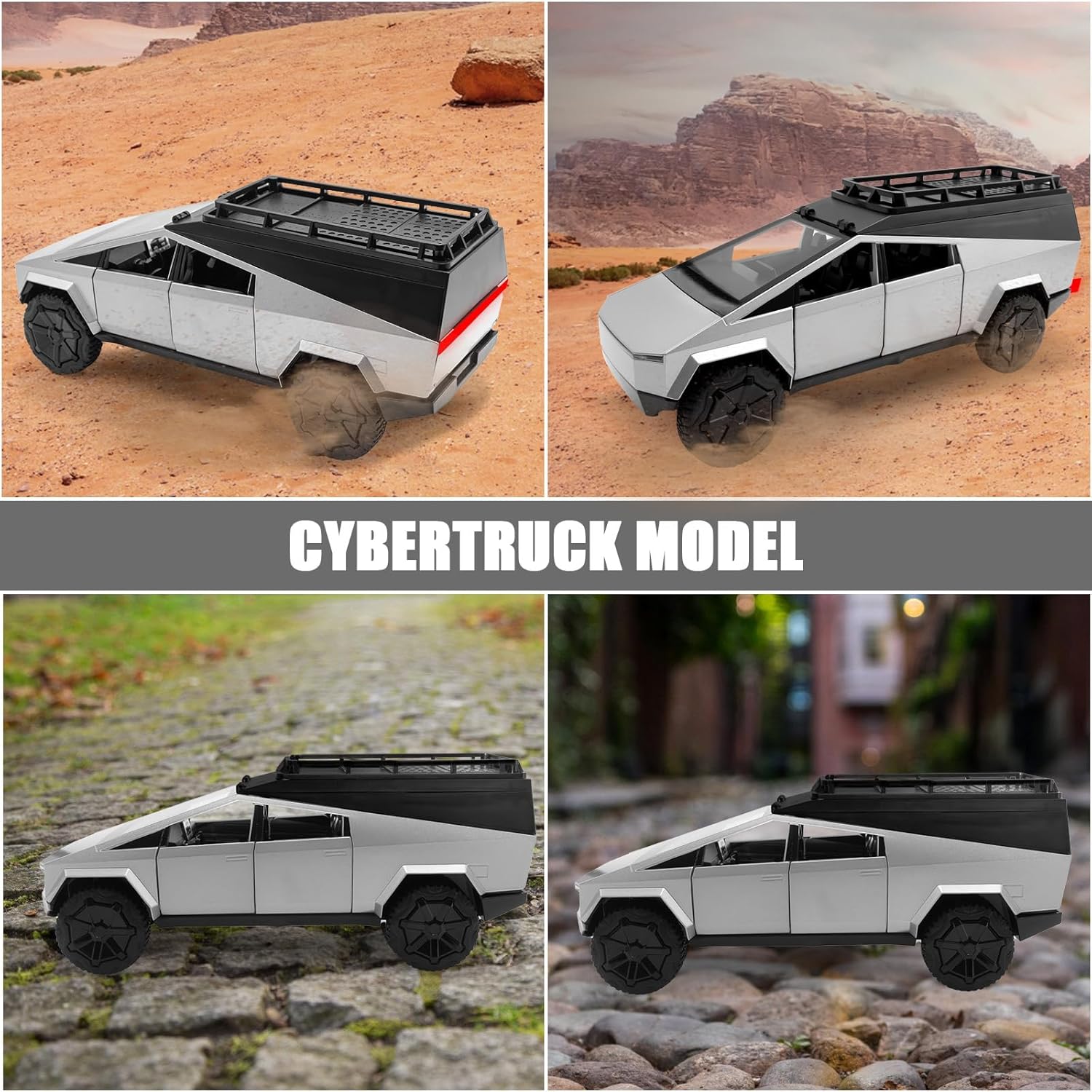 TESLA CYBERTRUCK CAMPING VEHICLE 1:24 METAL PULLBACK TOY CAR WITH OPENABLE DOORS & LIGHT, MUSIC BOYS CAR FOR KIDS BEST TOYS GIFTS TOYS FOR KIDS [SIZE:-19CM*10CM*8.5CM]【 MULTICOLOR 】