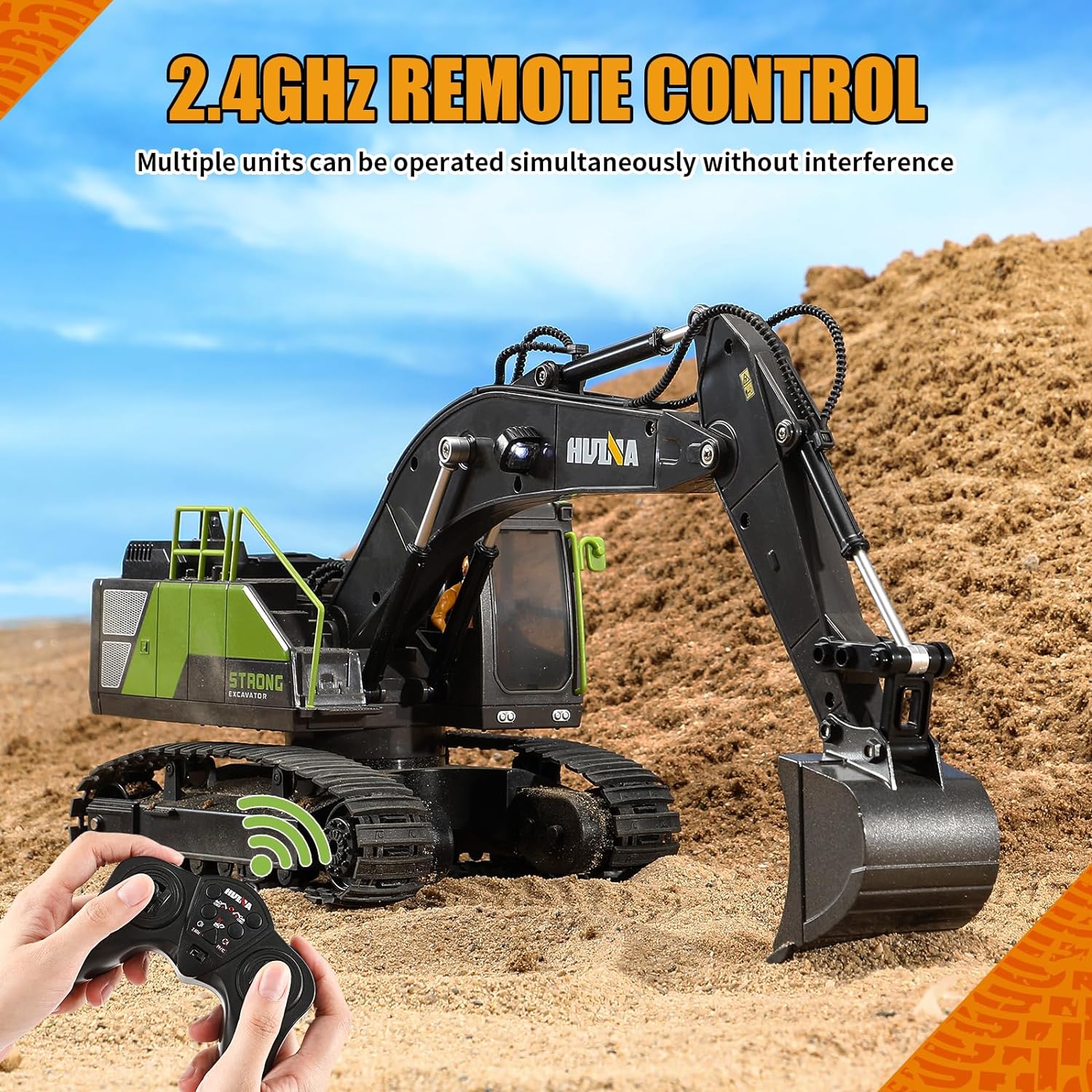 HUI NA Remote Control Excavator Toy 1:18 with 11 Channels/Lights/Sounds/Auto Demo/360° Rotation, 2.4Ghz Rc Construction Vehicles for Boys 8 Years Old Kids...