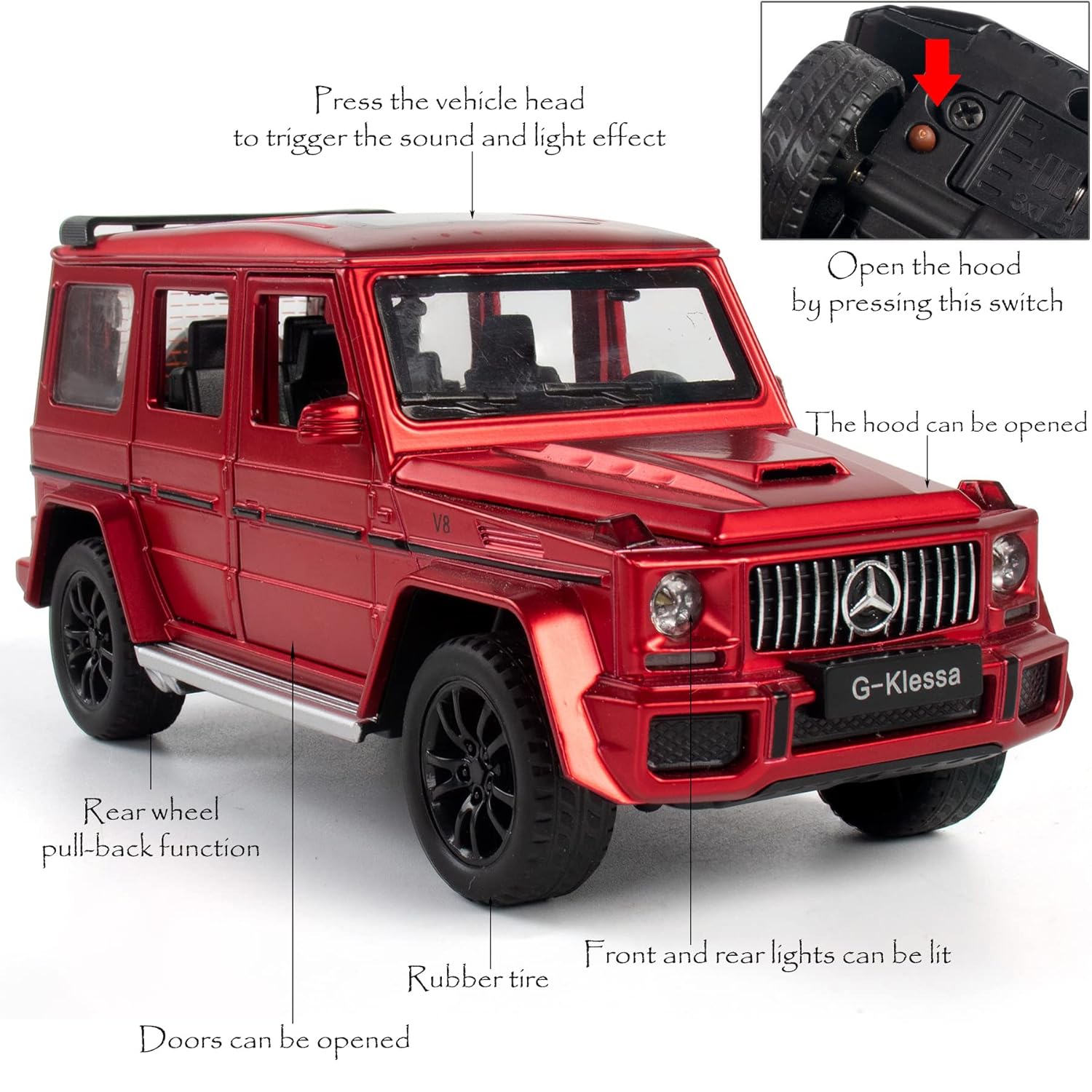 MERCEDES BENZ G-KLESSA G-63 1:32 DIECAST METAL PULLBACK TOY CAR WITH OPENABLE DOORS & LIGHT, MUSIC BOYS CAR FOR KIDS BEST TOYS GIFTS TOYS FOR KIDS [SIZE:-16.5CM*7CM*6.5CM]【 MULTICOLOR 】