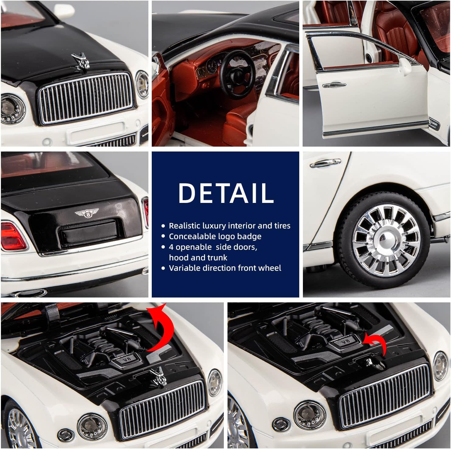 BIG SIZE BENTLEY MULSANNE 1:24 DIECAST METAL PULLBACK TOY CAR WITH OPENABLE DOORS & LIGHT, MUSIC BOYS CAR FOR KIDS BEST TOYS GIFTS TOYS FOR KIDS [SIZE:-21.8CM*6CM*5.5CM]【 MULTICOLOR 】